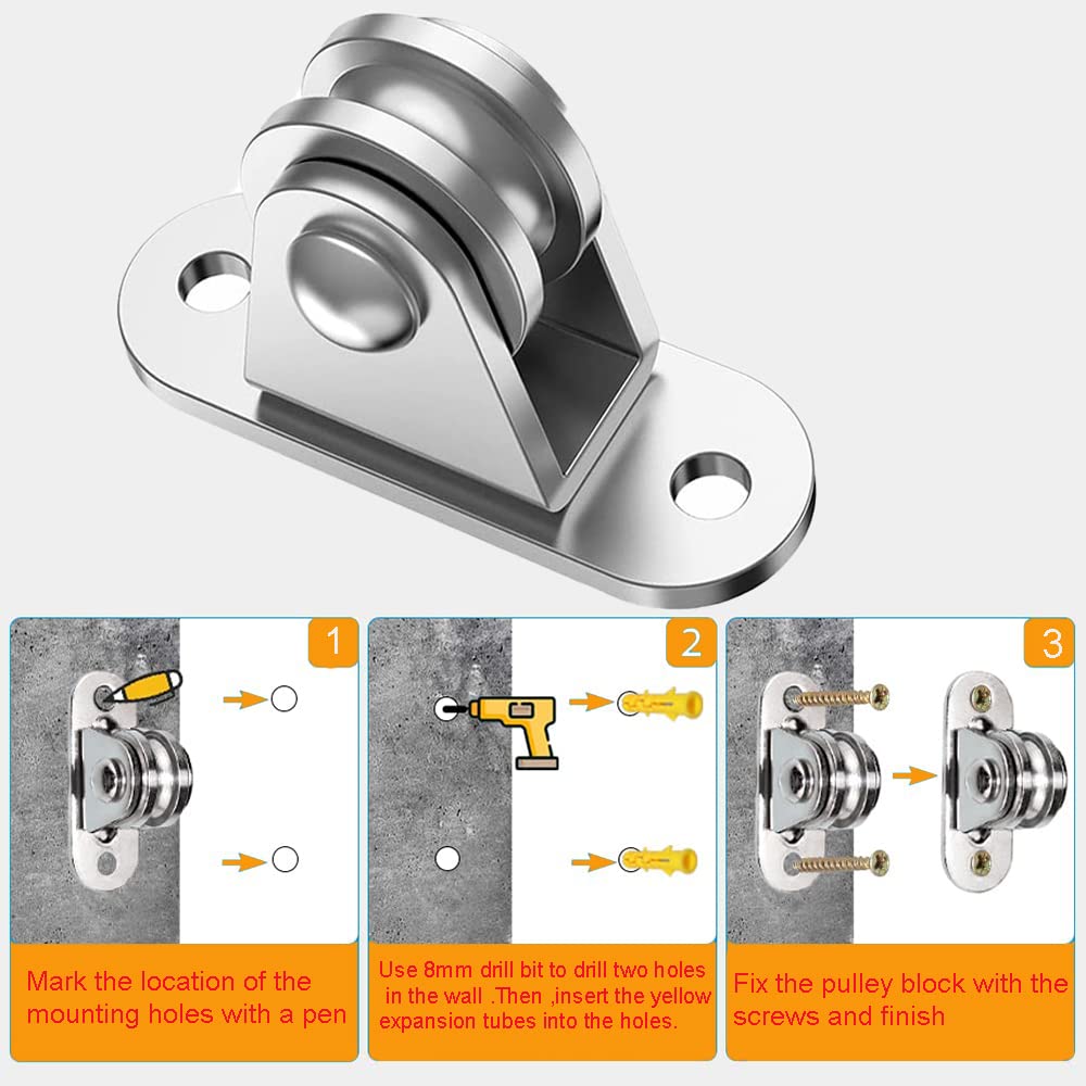 304 Stainless Steel Silent Pulley Block - Single Super Quiet Detachable Duplex Bearing for Cord Material Handling, DIY Kits & Home Moving (6 Pack) - Perfect for Garage Storage, Window Blinds & Heavy Duty Rope Systems