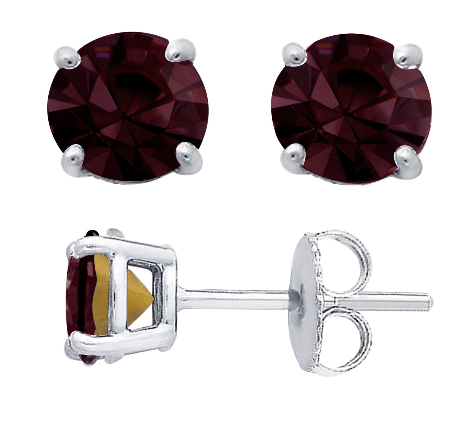 Sterling Silver 6mm Crystal Birthstone Stud Earrings - January Garnet for Women | Perfect Gift for Birthday, Anniversary & Special Occasions | Elegant Everyday Jewelry