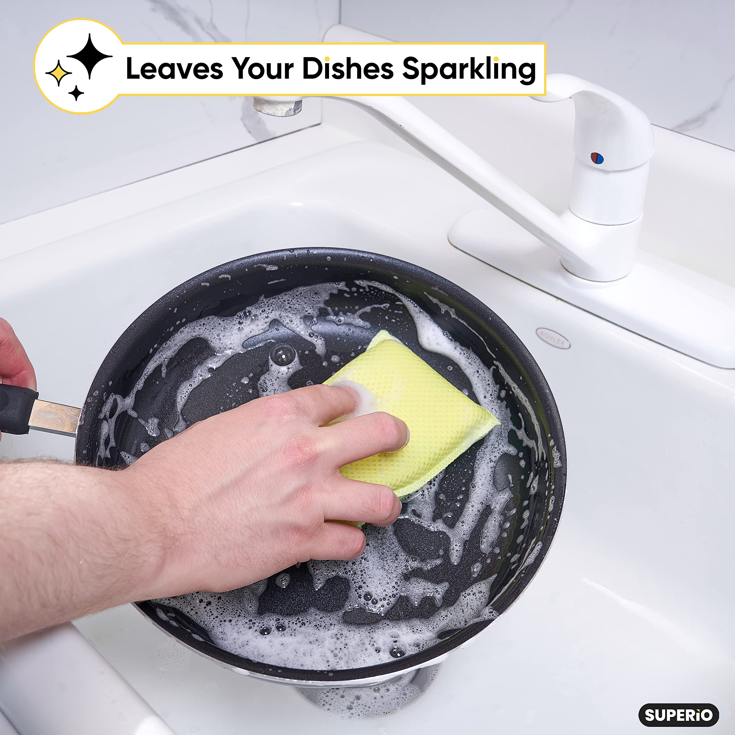 12-Pack Heavy Duty Microfiber Kitchen Sponges - Non-Scratch Dish Scrubber for Pots, Pans & Delicate Cookware | Multi-Purpose Cleaning Sponges for Household, Dishes & Kitchen Surfaces