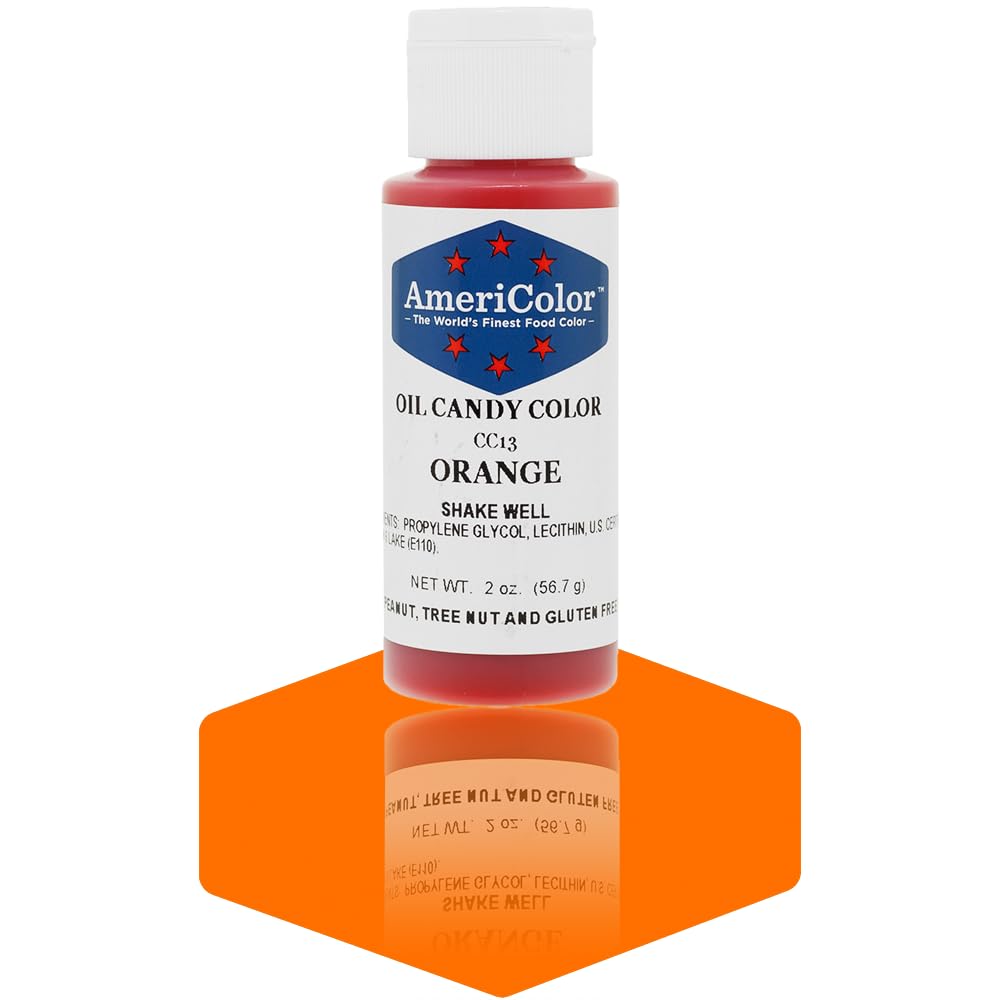 Americolor Orange Oil-Based Candy Color - 2 oz Bottle for Baking, Cake Decorating & Fondant Coloring - Perfect for DIY Treats, Cookies & Desserts