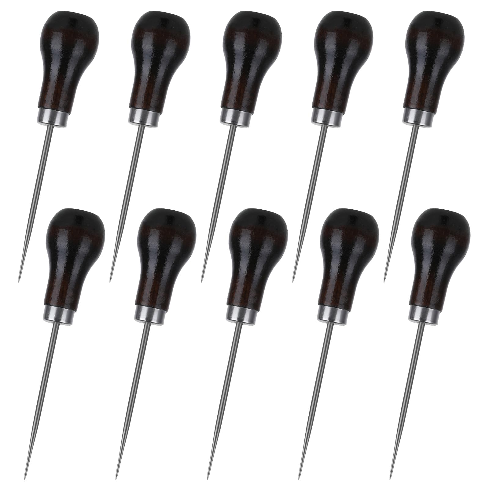 10 Pcs Wooden Handle Scratch Awl Set - Gourd Shape Leather Punching Tool for DIY Crafting, Leatherworking, Cloth Pouch Making & Hole Punching - Perfect for Handmade Leather Goods, Sewing Projects & DIY Repair Tools