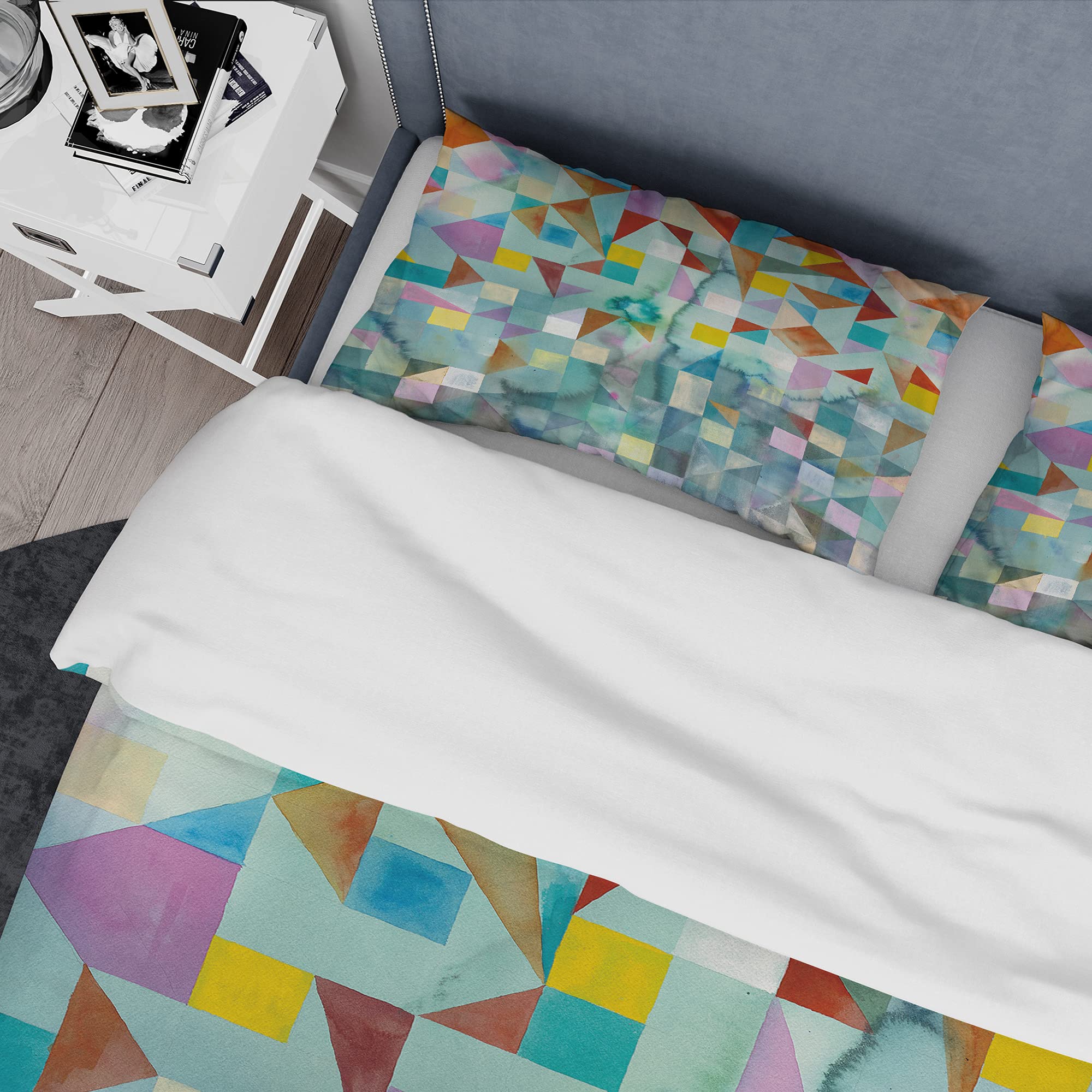 Modern Patchwork Duvet Cover Set King - Abstract 3-Piece Bedding for All Seasons