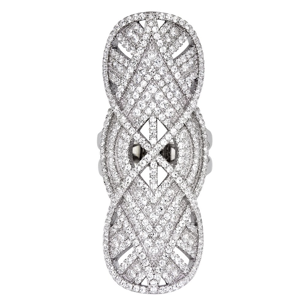 Sterling Silver Cubic Zirconia Infinity Ring - Micro Pave Band 2 Inch Long, Size 6-9 | Elegant Stackable Ring for Women, Perfect for Anniversary, Wedding, or Everyday Wear