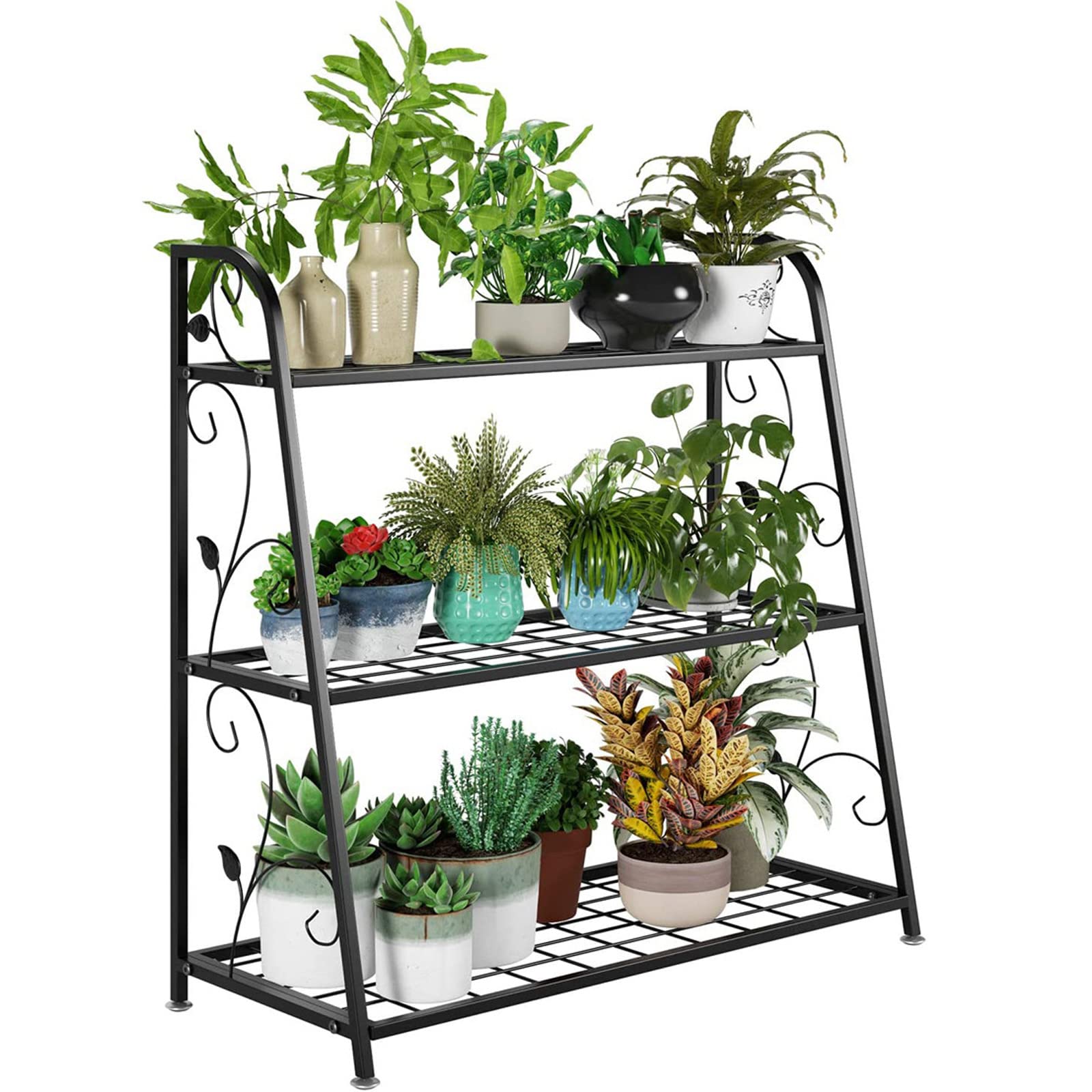 3 Tier Metal Plant Stand - Ladder-Shaped Storage Shelf for Shoes, Books & Decor | Indoor Outdoor Utility Rack | Black | Perfect for Living Room, Patio & Garden Organization