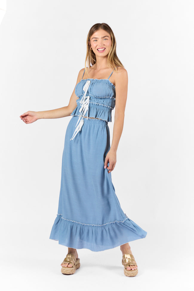 Life Made Easy Navy Bow Detail Tank Top and Midi Skirt Set - Women's Casual Summer Outfit for Beach, Brunch & Date Night | FINAL SALE