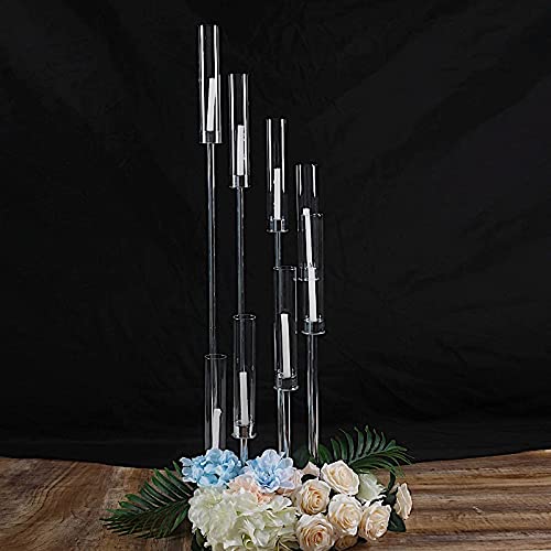 42-Inch Silver Candelabra Candle Holder - Elegant Glass Centerpiece for Wedding, Reception, Party & Dining Table Decor - Perfect for Romantic Dinners, Holiday Celebrations and Home Decor