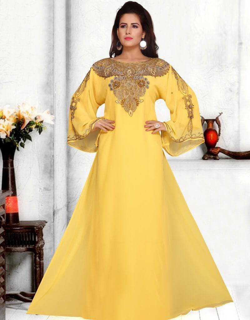 Elegant A-Line Kaftan Dress for Women - Flowy Boho Maxi Dress with V-Neck & Long Sleeves - Perfect for Beach Vacation, Summer Parties & Lounge Wear