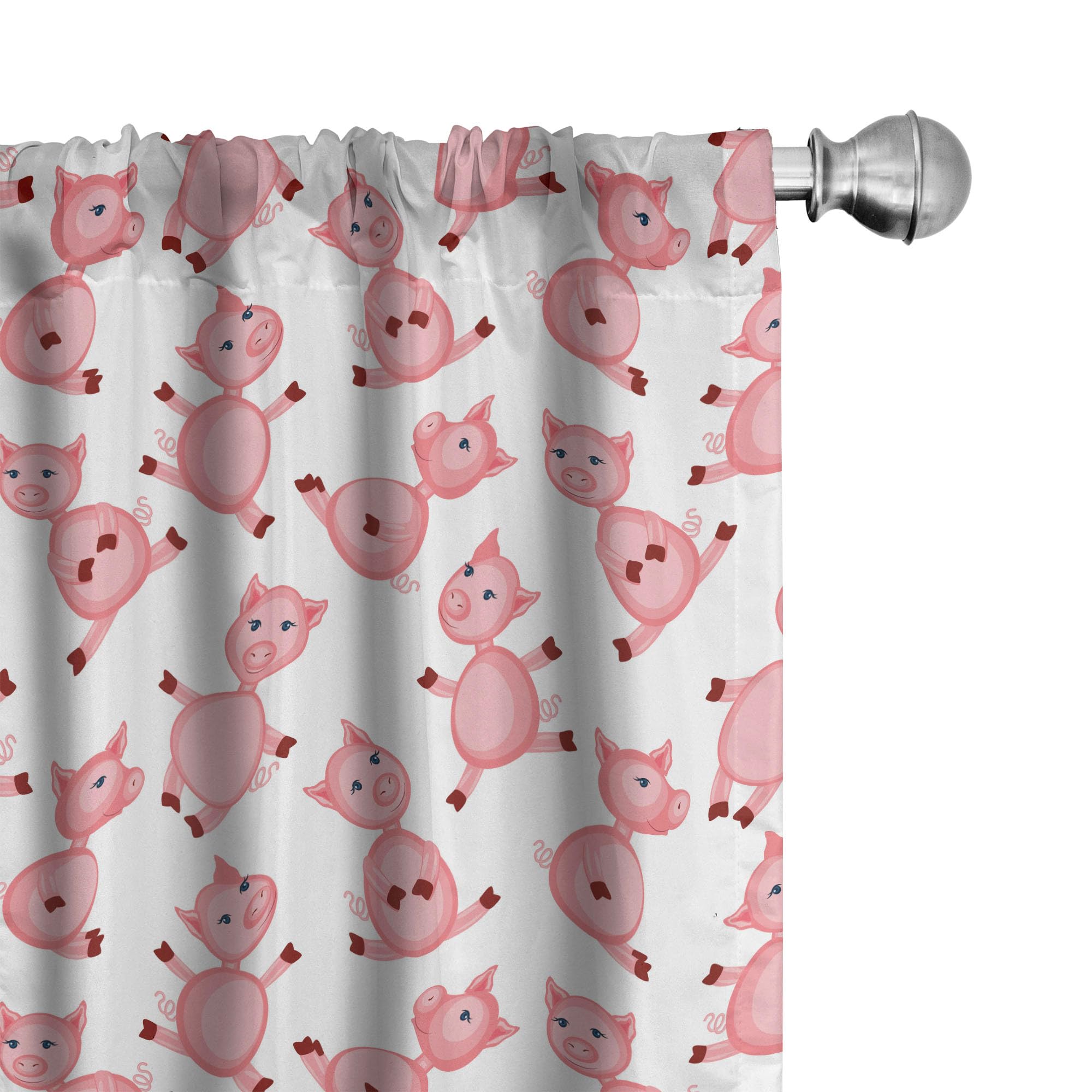 Ambesonne Pig Window Curtains - Cute Cartoon Sitting & Smiling Pigs Farm Animal Design, Lightweight Home Decor 2-Panel Set with Rod Pocket (28