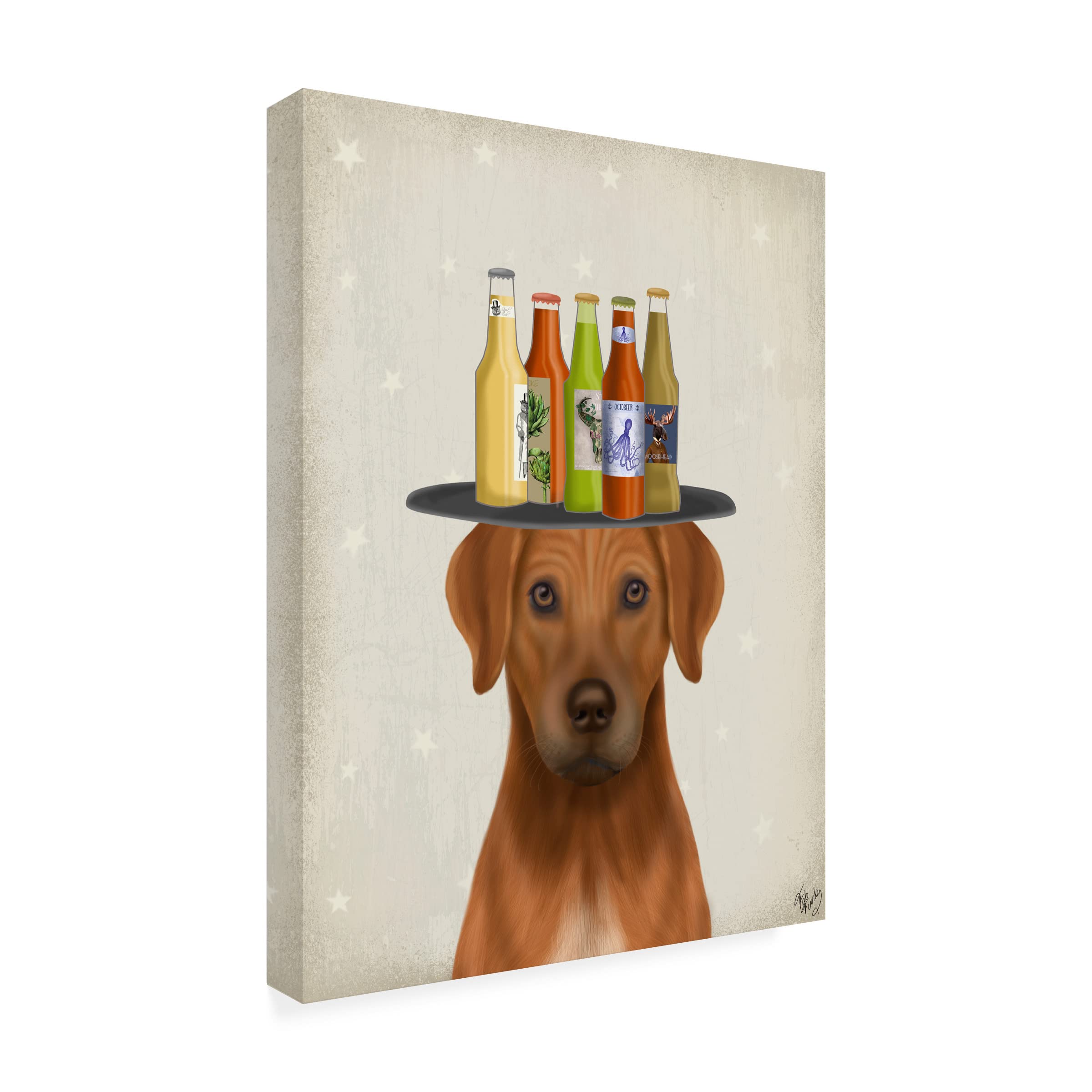 Trademark Fine Art 'Rhodesian Ridgeback Beer Lover' Canvas Print by Fab Funky - Dog Lover Gift, Home Decor for Living Room, Bar or Man Cave