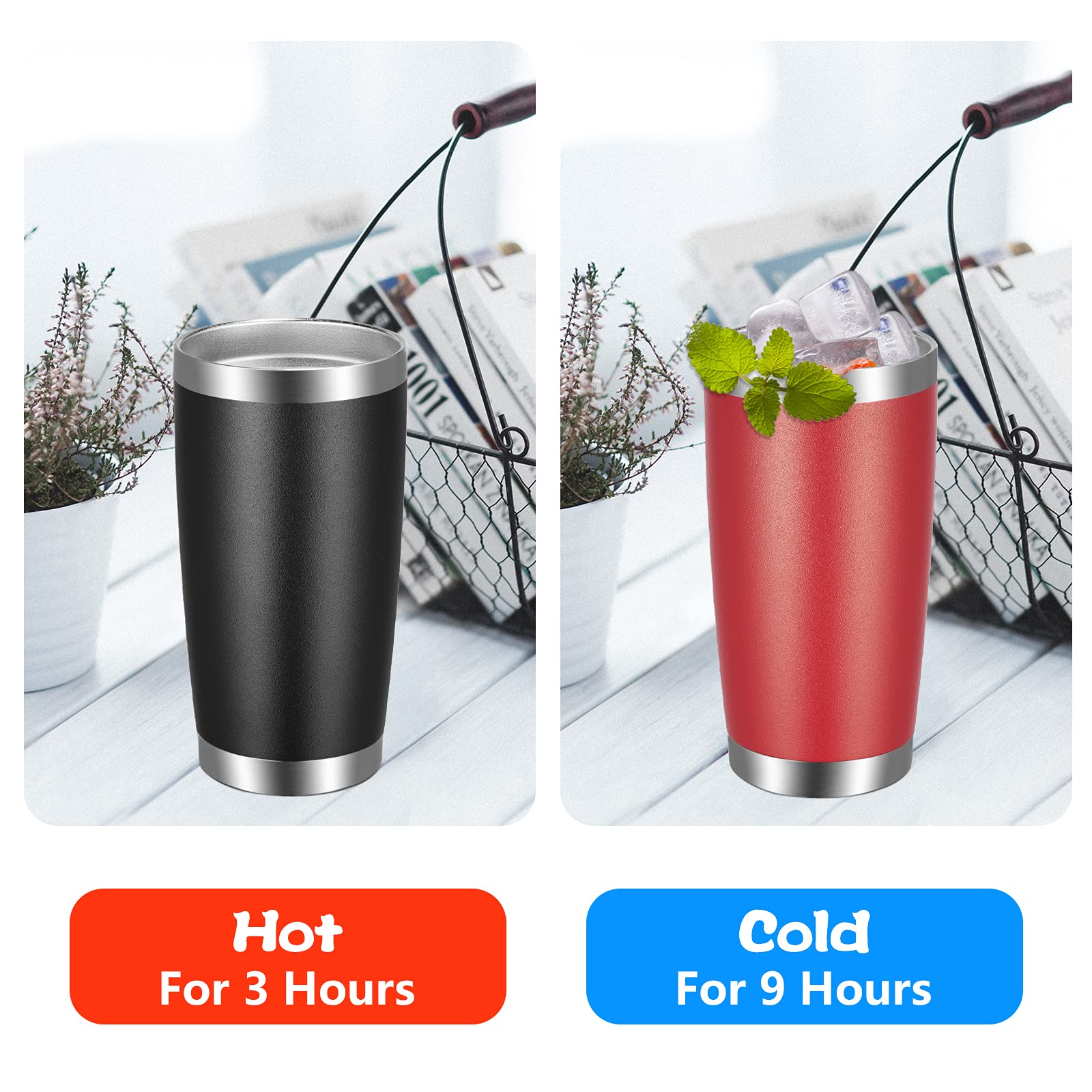 VEGOND 20oz Stainless Steel Tumbler with Lid & Straw - Vacuum Insulated Double Wall Travel Mug, Powder Coated Coffee Cup (Powder Red, 12 Pack) - Perfect for Office, Gym, Camping & Outdoor Activities