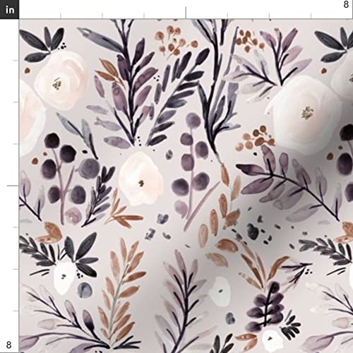 Floral Printed Velvet Upholstery Fabric - Brown Purple Rose Garden Autumn Fall Lilac Lavender Design for Home Decor, Apparel & DIY Projects | Fat Quarter Spoonflower Fabric for Curtains, Pillows, Dresses & Crafting