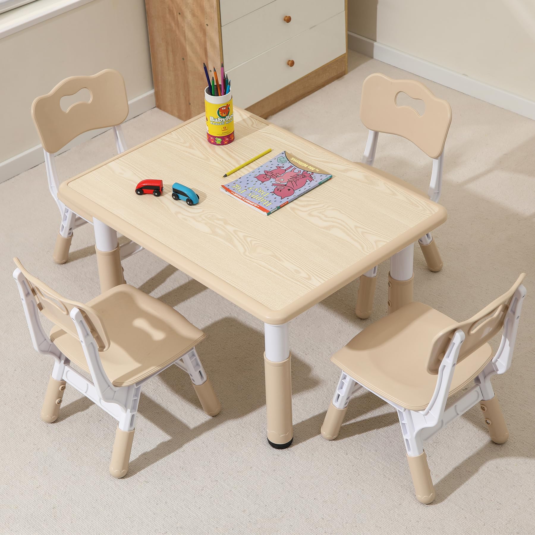 **Adjustable Kids Table and 4 Chairs Set - Graffiti Desktop Toddler Study Table for Boys & Girls (3-8 Years, 300lbs Capacity) - Perfect for Learning, Drawing & Playtime**