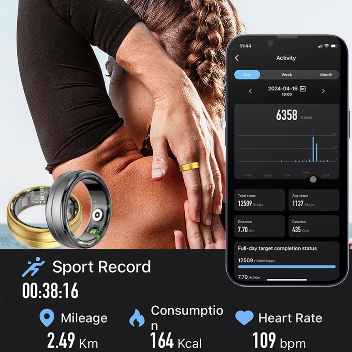 Findtime Smart Ring - Fitness & Health Tracker with Heart Rate Monitor, Sleep Tracking, Blood Oxygen (SpO2) Sensor, Step Counter | 5ATM Waterproof Activity Ring for Men & Women | Perfect for Workouts, Sleep Analysis & Daily Health Monitoring