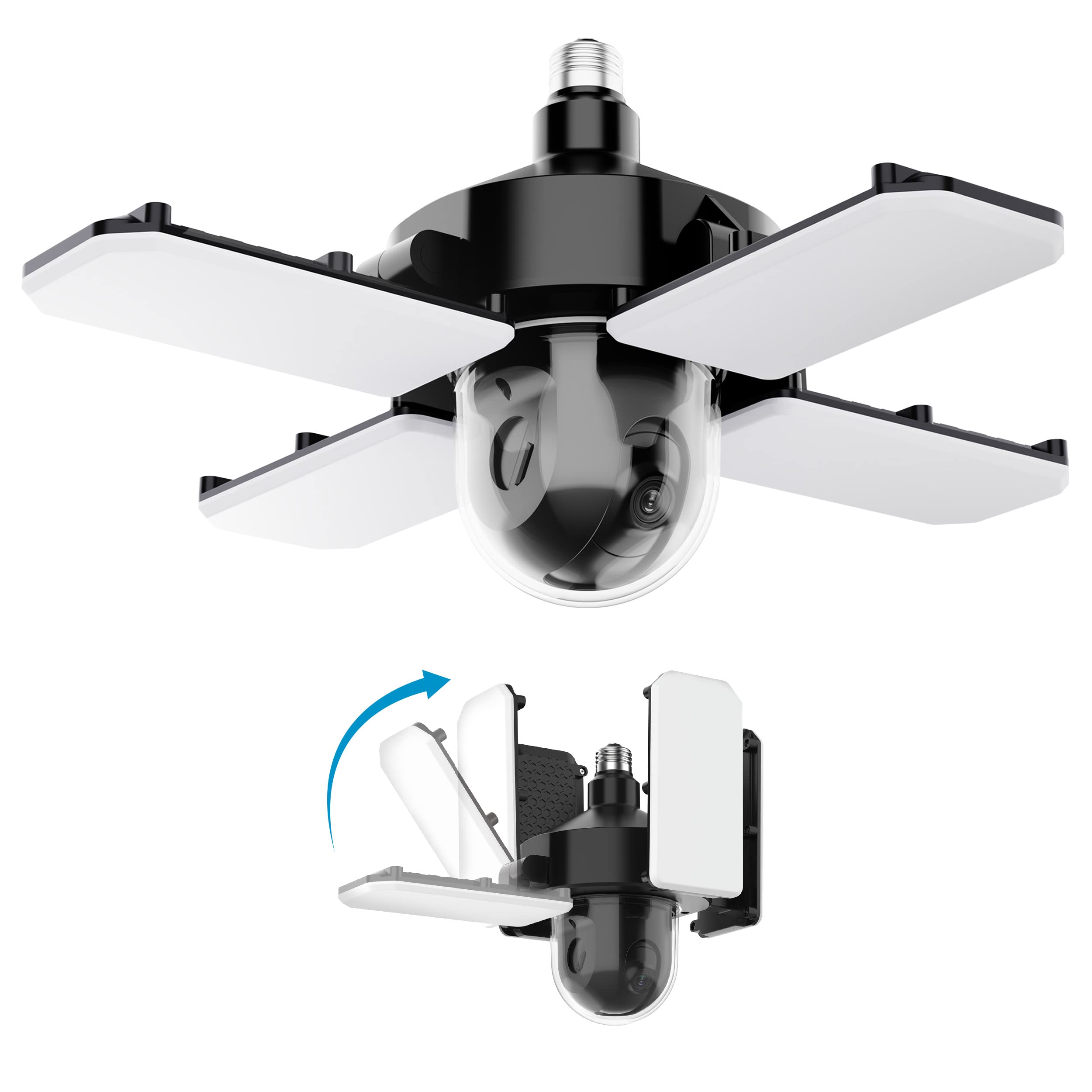 Feit Electric Smart LED Garage Ceiling Light with Built-in Security Camera - WiFi 2.4GHz, E26 Screw-in Base, Motion Sensor, Two-Way Audio & Video Alerts - 12,000 Lumens 5000K Dimmable - Ideal for Home Security, Garage Lighting & Smart Home Integration