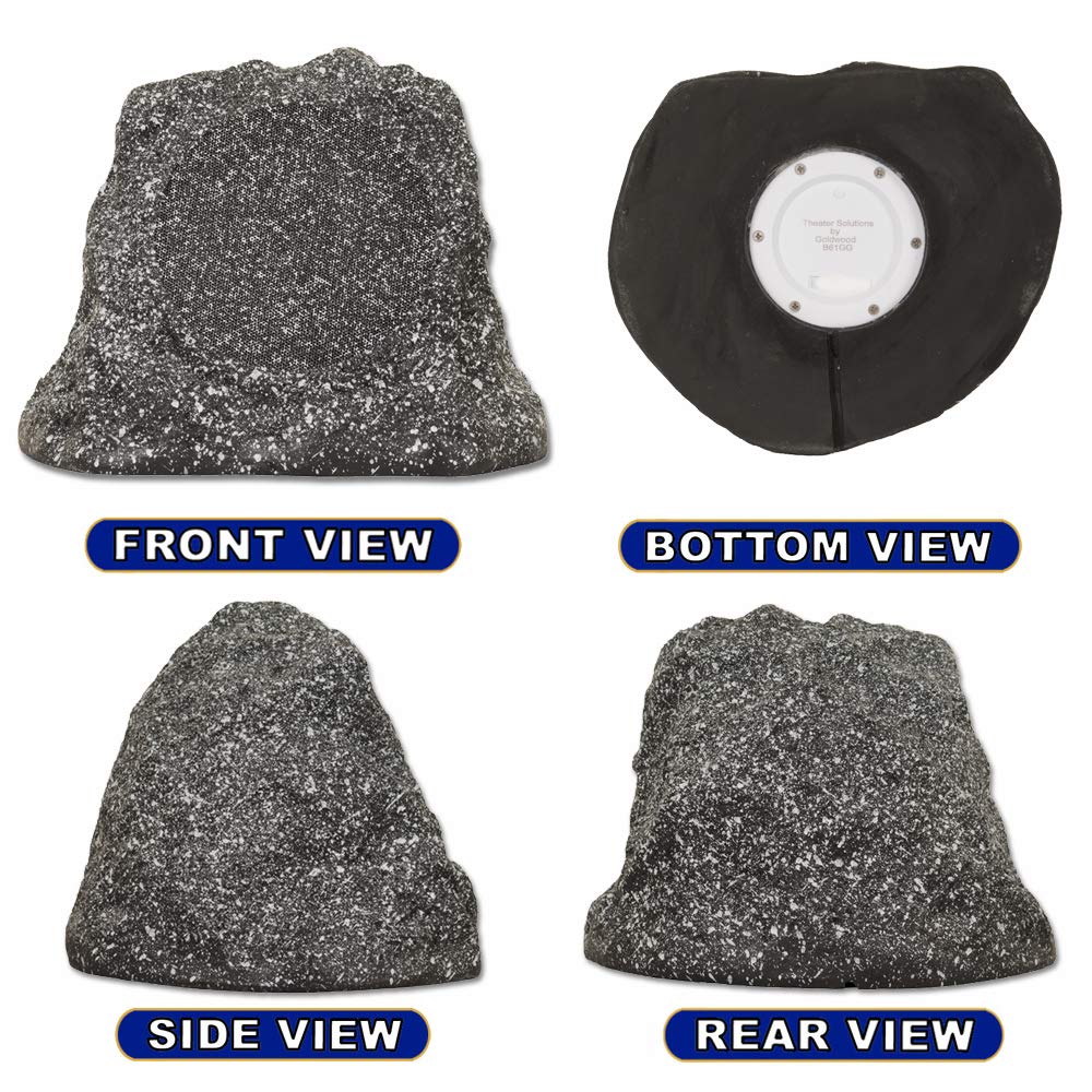 Theater Solutions by Goldwood B61GG Wireless Rechargeable Bluetooth Outdoor 6.5 Inch Rock Speaker System – Granite Gray, Set of 2, 200 Watts - Perfect for Patio, Garden, Poolside & Backyard Entertainment