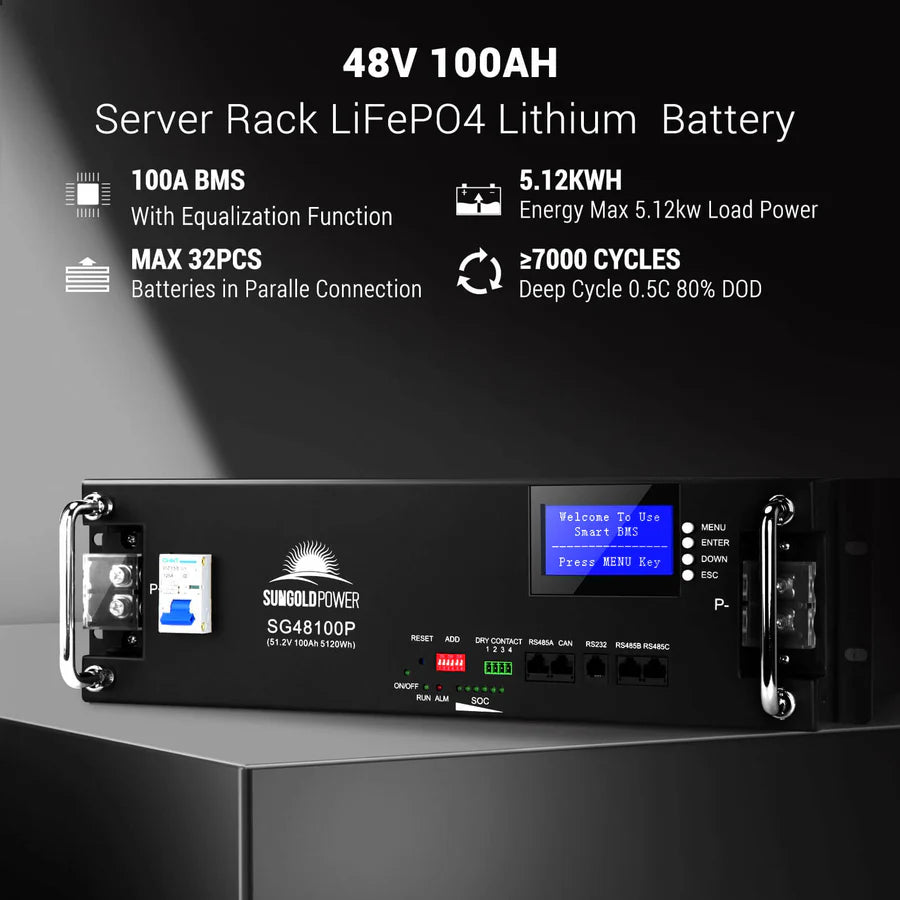 48V 100AH LiFePO4 Lithium Battery Rack Mount - UL1973 & UL9540A Certified for Solar Energy Storage, Data Centers & Home Backup Power Systems
