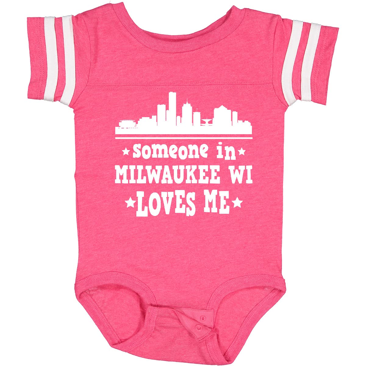 Inktastic Milwaukee Wisconsin 'Someone Loves Me' Baby Bodysuit - Soft Cotton Cute Infant Onesie for Family Outings & Photo Shoots