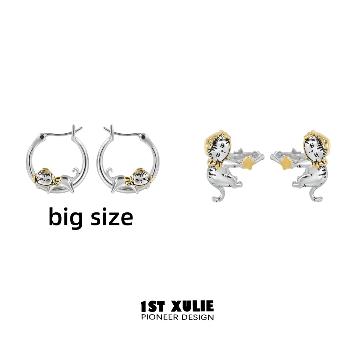 Graffiti Kitten 18K Gold Plated Cat Earrings - Trendy Dainty Stud Earrings for Women | Perfect for Casual Wear, Date Night & Gift Giving