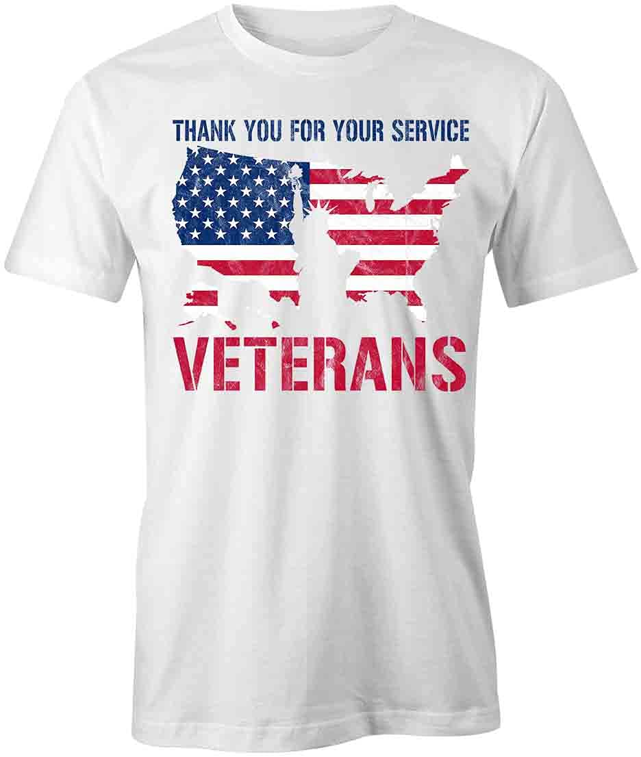 Thank You for Your Service Veterans T-Shirt - Patriotic White Printed Graphic Tee for Military Appreciation & Memorial Day Events