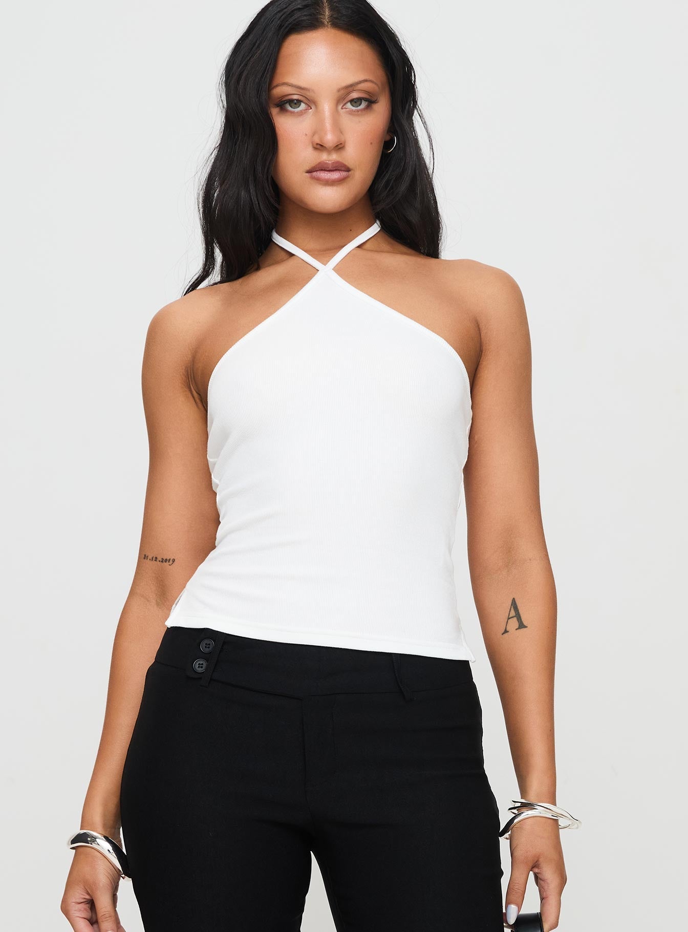 Baseline Women's Halter Neck Ribbed Crop Top - White | Casual Summer Outfit, Beachwear, Yoga & Lounge Wear