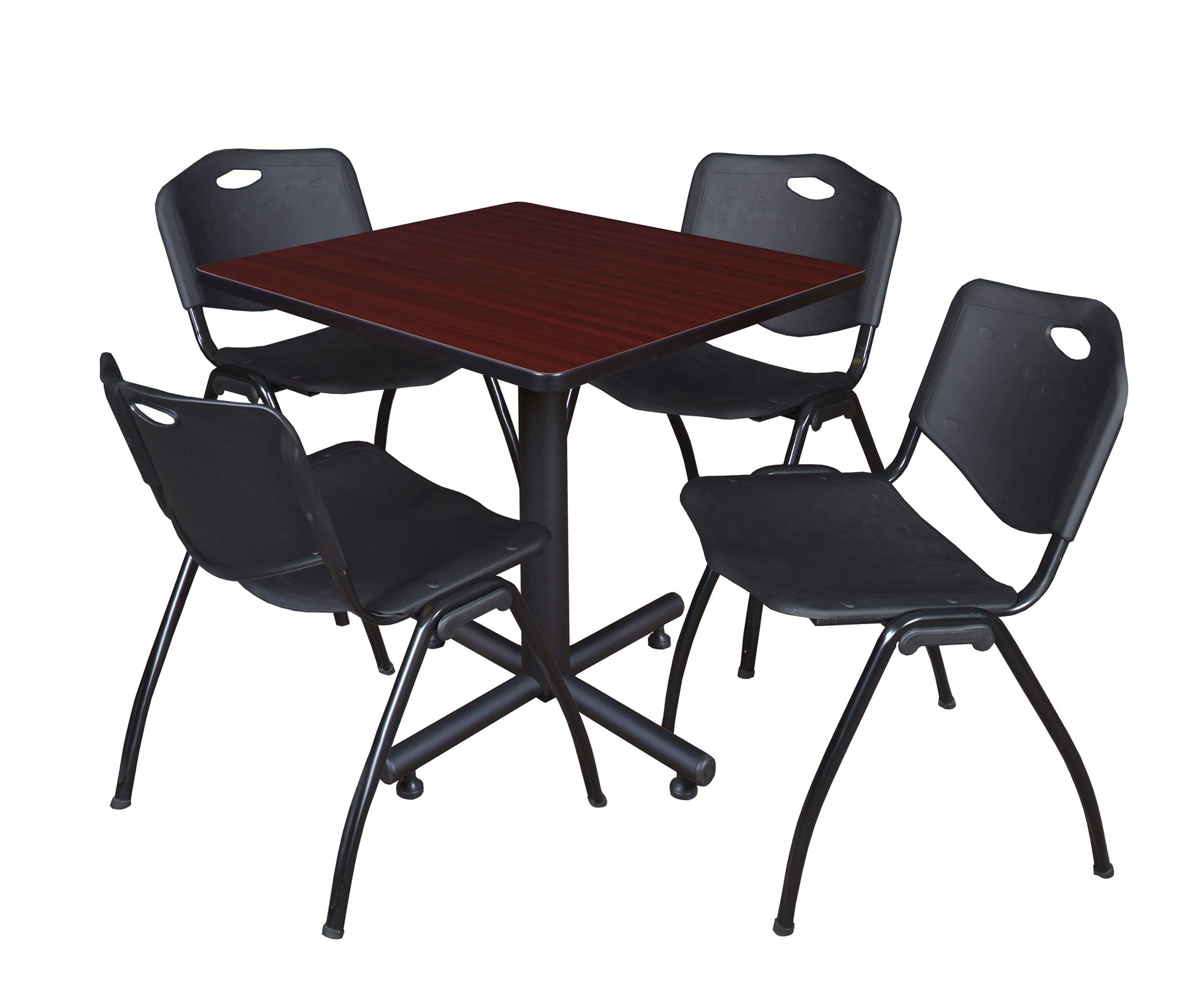 Regency Kobe 30-Inch Square Breakroom Table with 4 Stackable Chairs - Mahogany Finish & Black Upholstery - Perfect for Office Break Rooms, Conference Areas & Small Dining Spaces