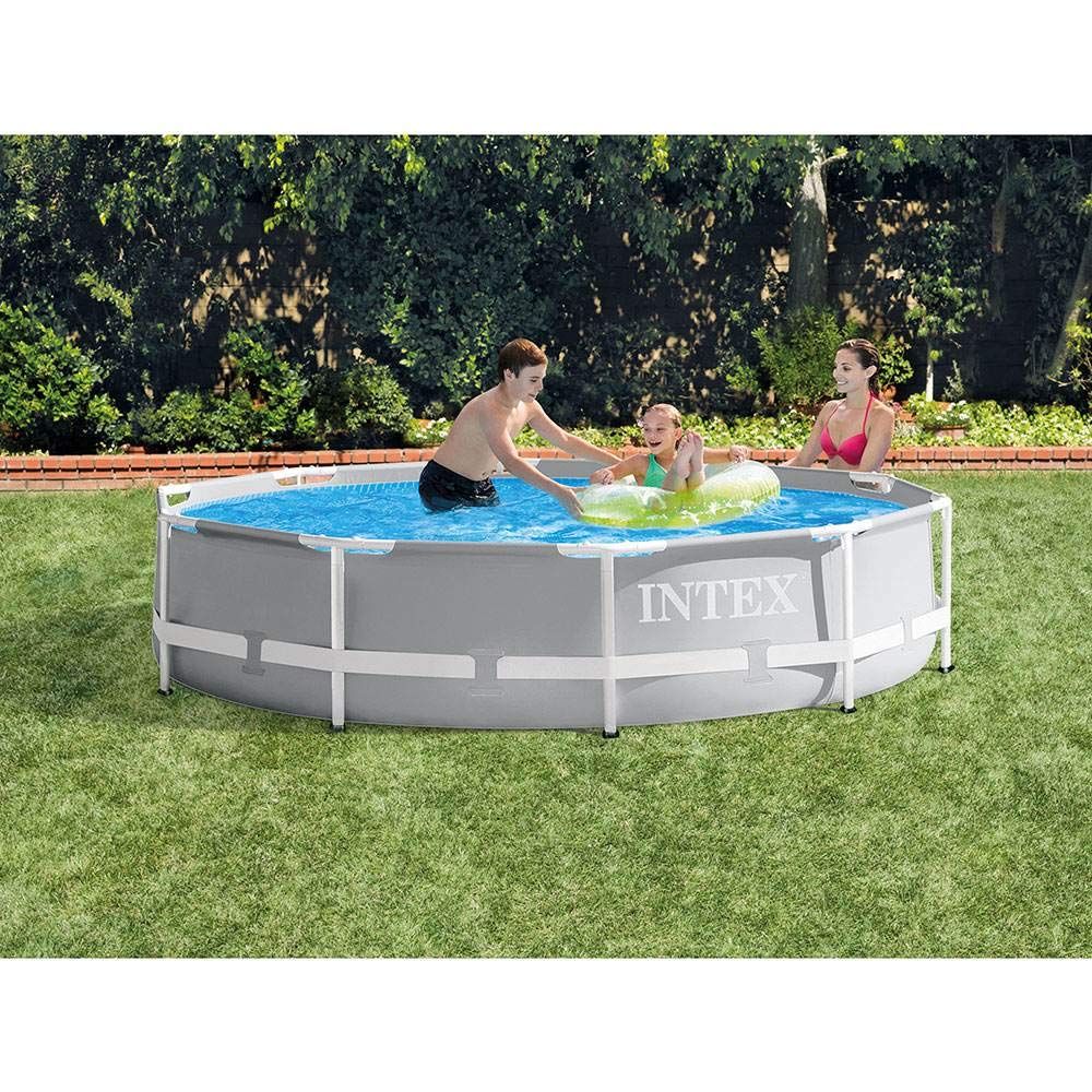 Intex 10ft x 30in Inflatable Above Ground Swimming Pool with 10-Foot Round Pool Cover - Perfect for Backyard Fun, Summer Parties & Family Relaxation