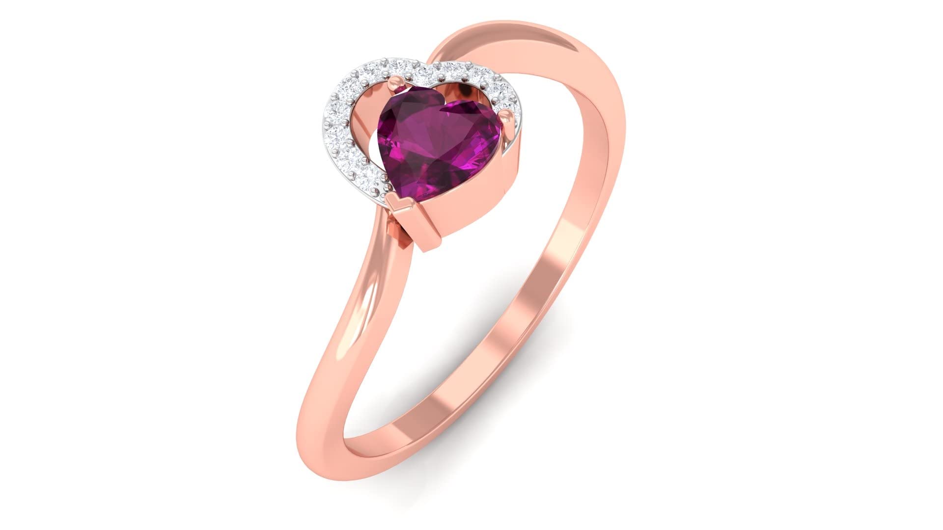 1/2 CT Rhodolite and Diamond Heart Ring - 4MM June Birthstone Promise Ring in 14K Solid Gold - Perfect for Anniversaries, Engagements & Special Occasions
