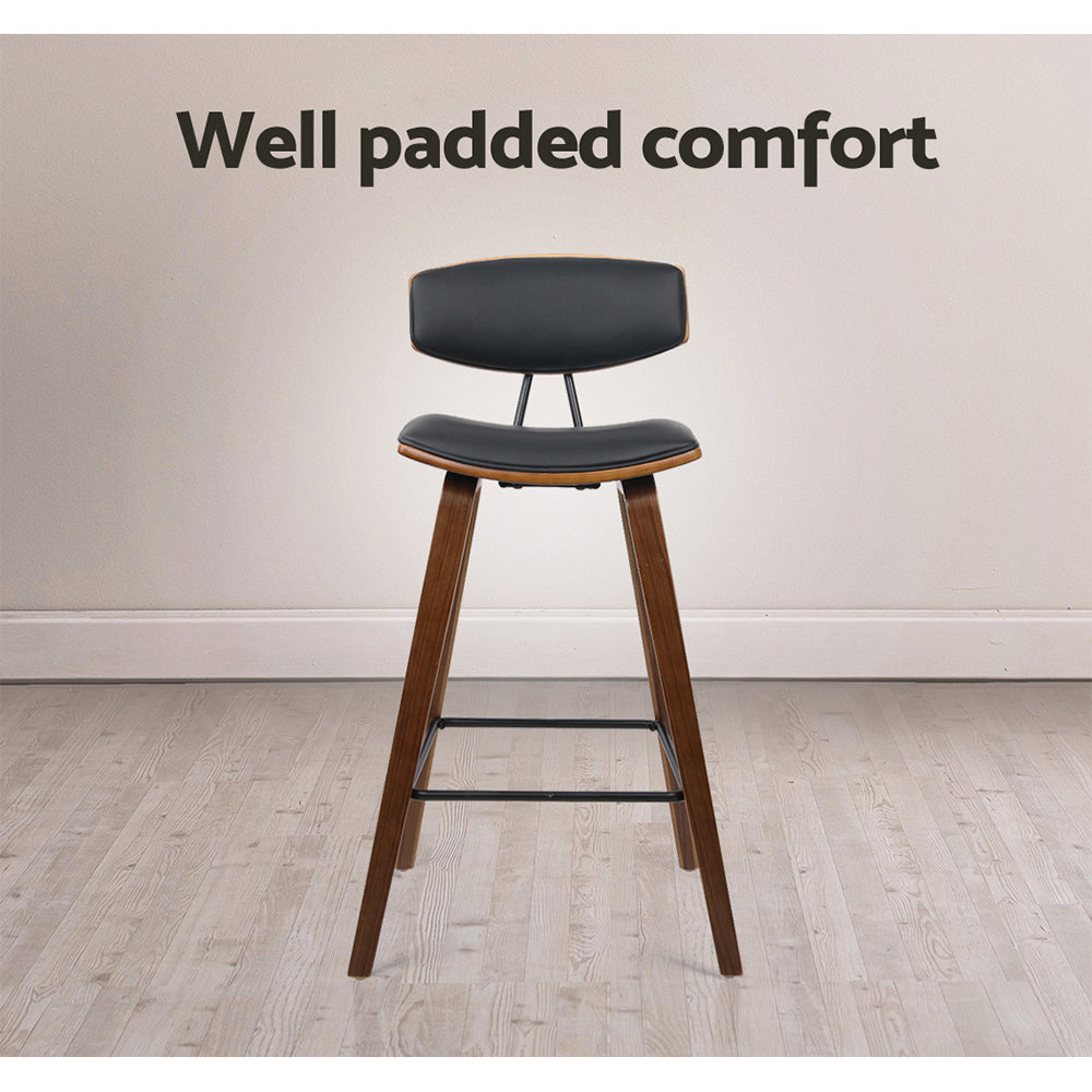 2 Bar Stools with Leather Padded Seat and Backrest - Comfortable Counter Height Stools for Kitchen Island, Breakfast Bar & Home Bar