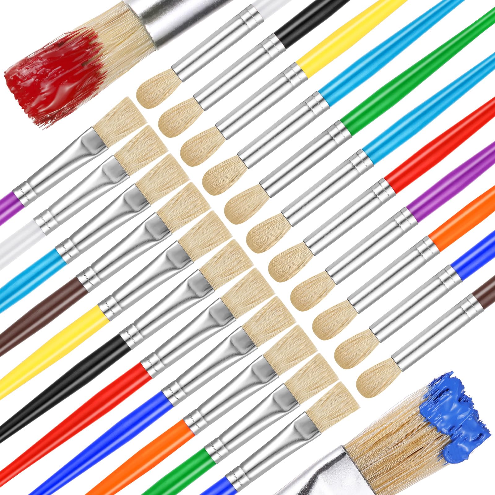 22 Pcs Kids Paint Brush Set - Round & Flat Brushes for Toddlers & Preschoolers - Easy Grip & Washable for Acrylic, Oil & Watercolor Painting - Perfect for Art Class, DIY Projects & Home Crafting