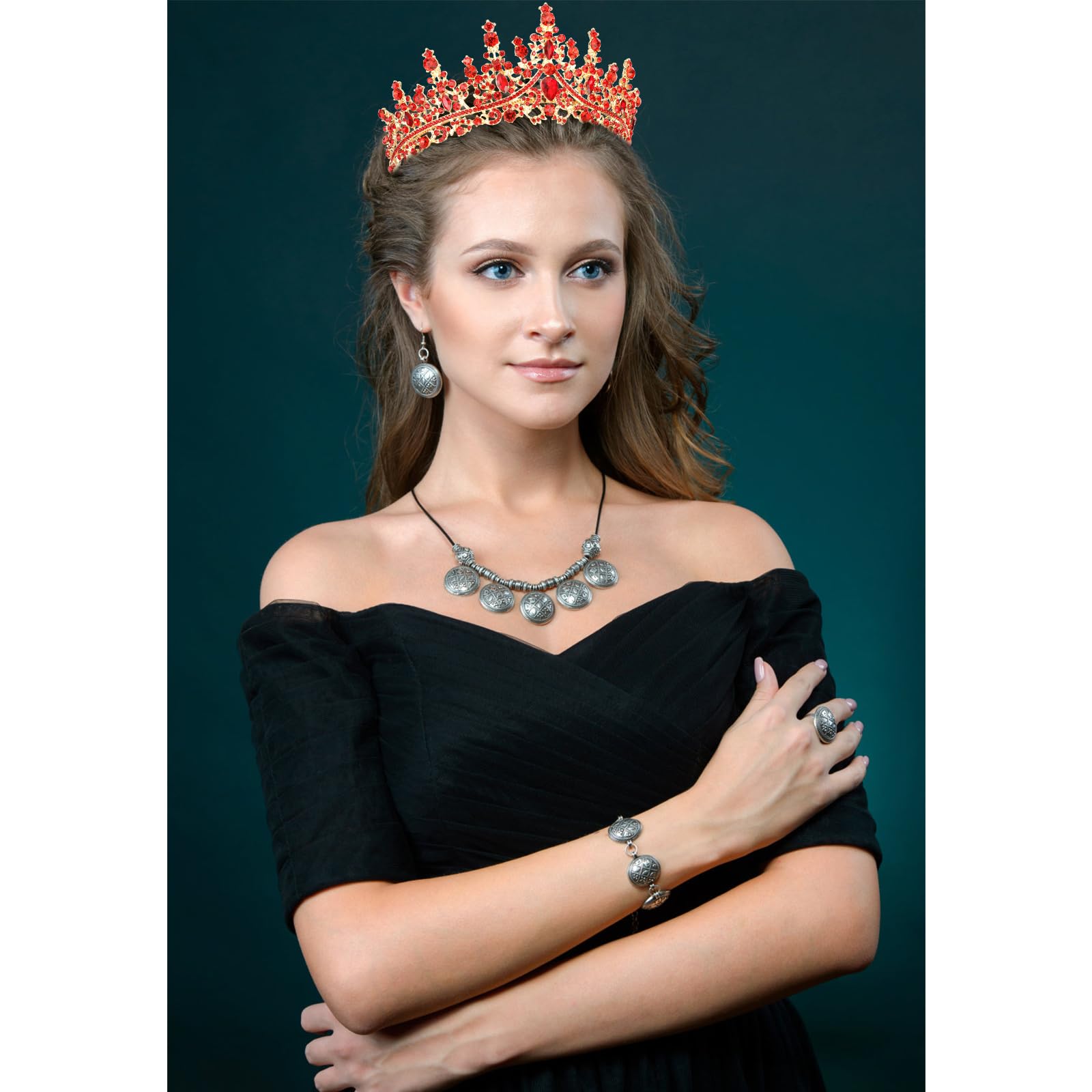 Elegant Red Crystal Birthday Tiara Crown for Women & Girls - Princess Headband with Combs, Perfect for Birthday Parties, Cake Toppers & Gifts | Sparkling Hair Accessories for Weddings, Prom & Special Occasions