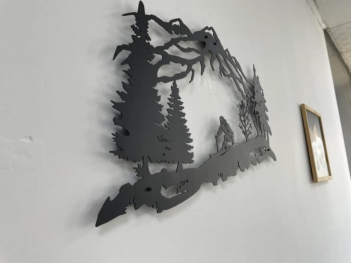 DEKADRON Metal Skier Wall Art - Mountain & Trees Themed Metal Wall Decor - Perfect Ski Lover Gift for Home & Cabin Decoration - 30