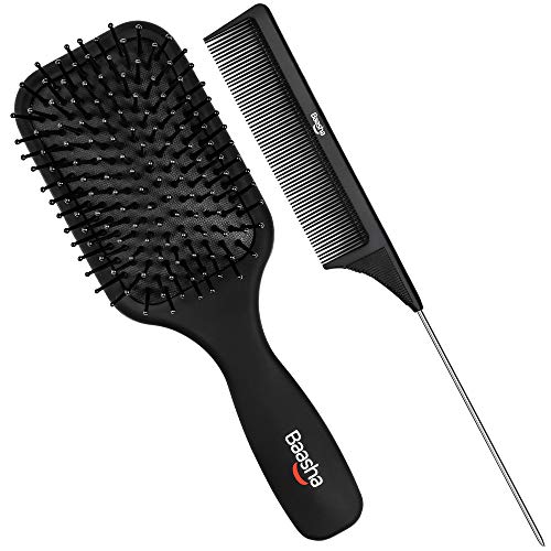 Baasha Hair Brush for Thick, Curly, Thin, Long & Short Hair - Detangling Brush for Wet or Dry Hair - Reduces Frizz & Adds Shine - Smoothing & Scalp Massage Brush for Women, Men & Kids (Black) - Perfect for Daily Styling, Salon Use & Travel