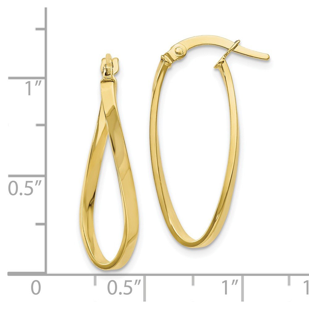 10K Yellow Gold Twist Tube Hoop Earrings - 26mm x 16mm Dainty Elegant Jewelry for Women, Perfect for Everyday Wear, Parties & Special Occasions