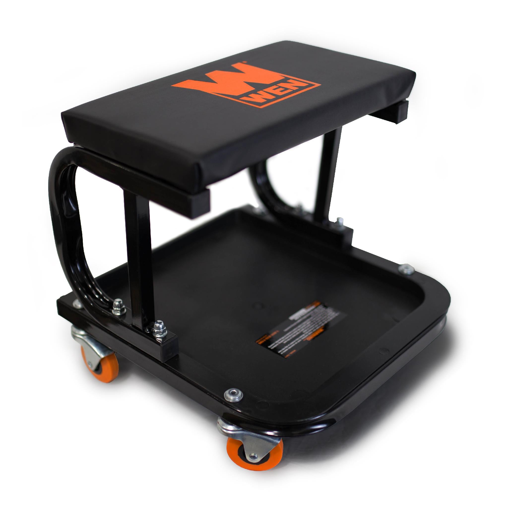 WEN 73011T 250LB Capacity Rolling Mechanic Seat with Onboard Storage - Heavy Duty Stool for Auto Repair, Garage Work & DIY Projects