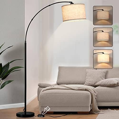 Modern Dimmable Arc Floor Lamp with Adjustable Head - Black Standing Light for Living Room, Bedroom & Office - Includes 8W LED Bulb - Perfect for Reading, Over Couch Lighting & Home Decor