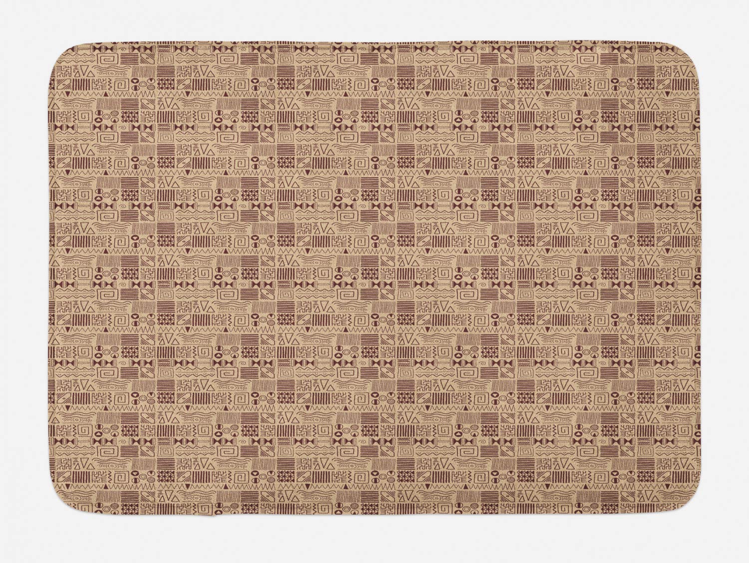 Ambesonne Prehistoric Tribal Bath Mat - Non-Slip Plush Bathroom Rug with Earth Tone Triangle & Zigzag Patterns, 30