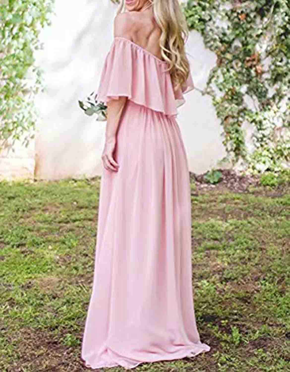 Elegant Off-The-Shoulder Long Chiffon Bridesmaid Dress - A-Line Wedding Guest Gown for Women | Perfect for Formal Events, Evening Parties & Special Occasions