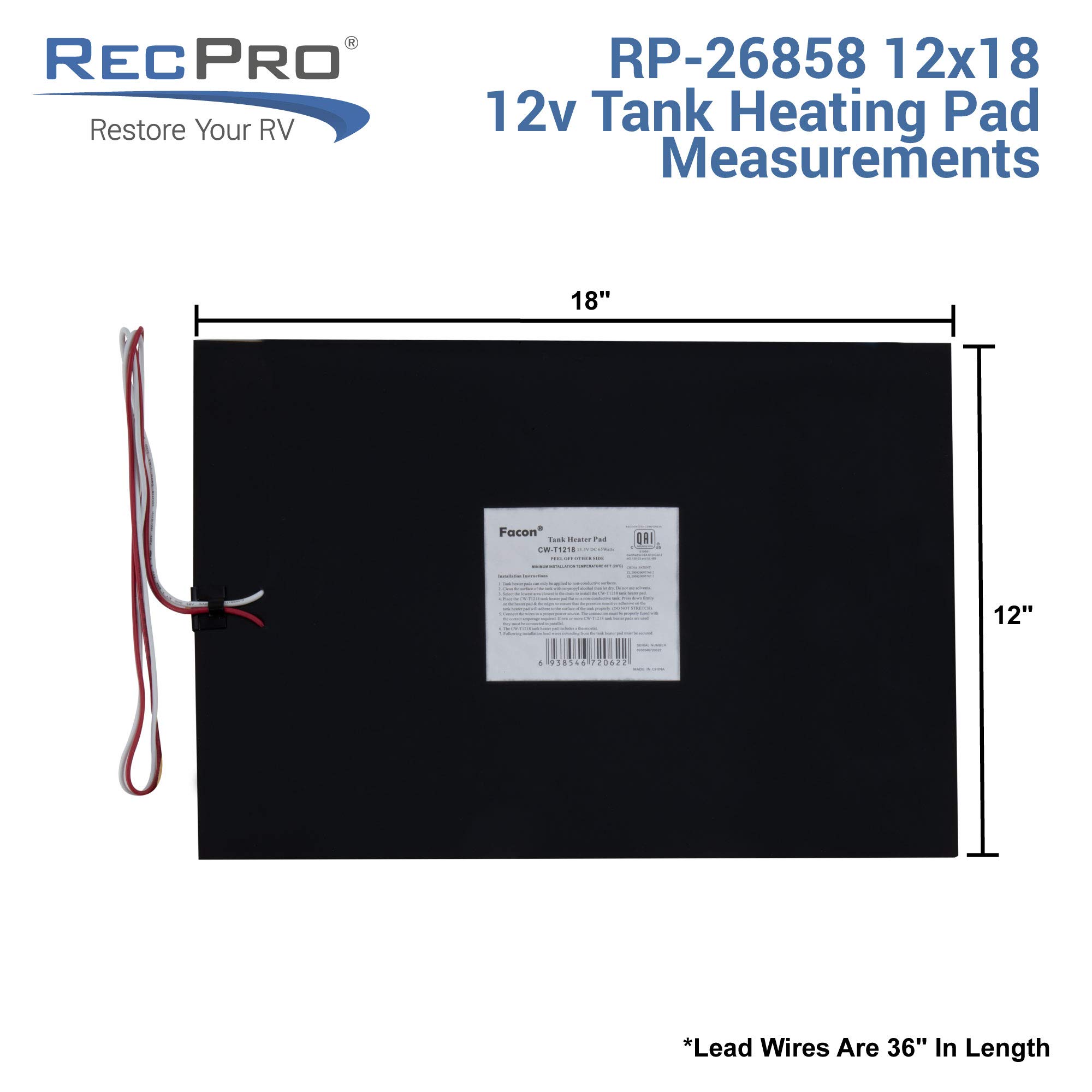 RecPro RV Tank Heater Pad Kit - 12