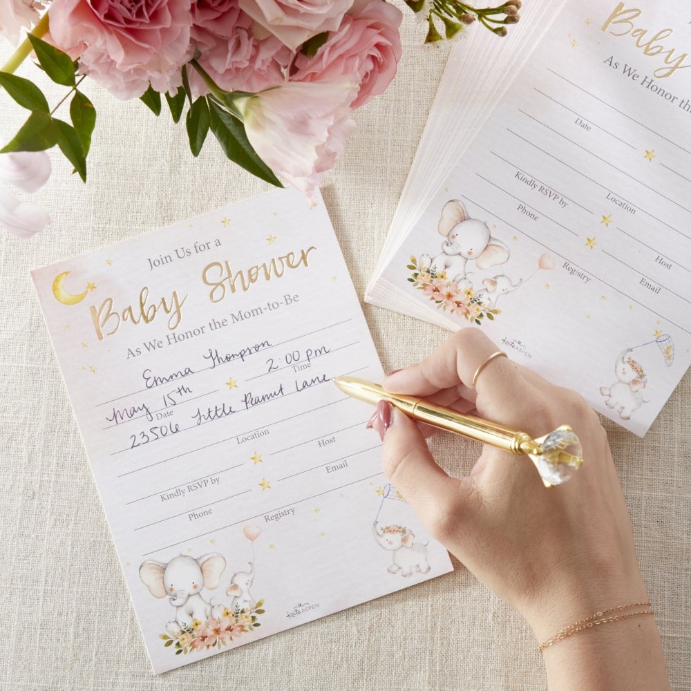 Adorable Pink Elephant Baby Shower Invitations & Thank You Cards Set - 25-Piece Bundle for Gender Reveal Party & Newborn Celebration