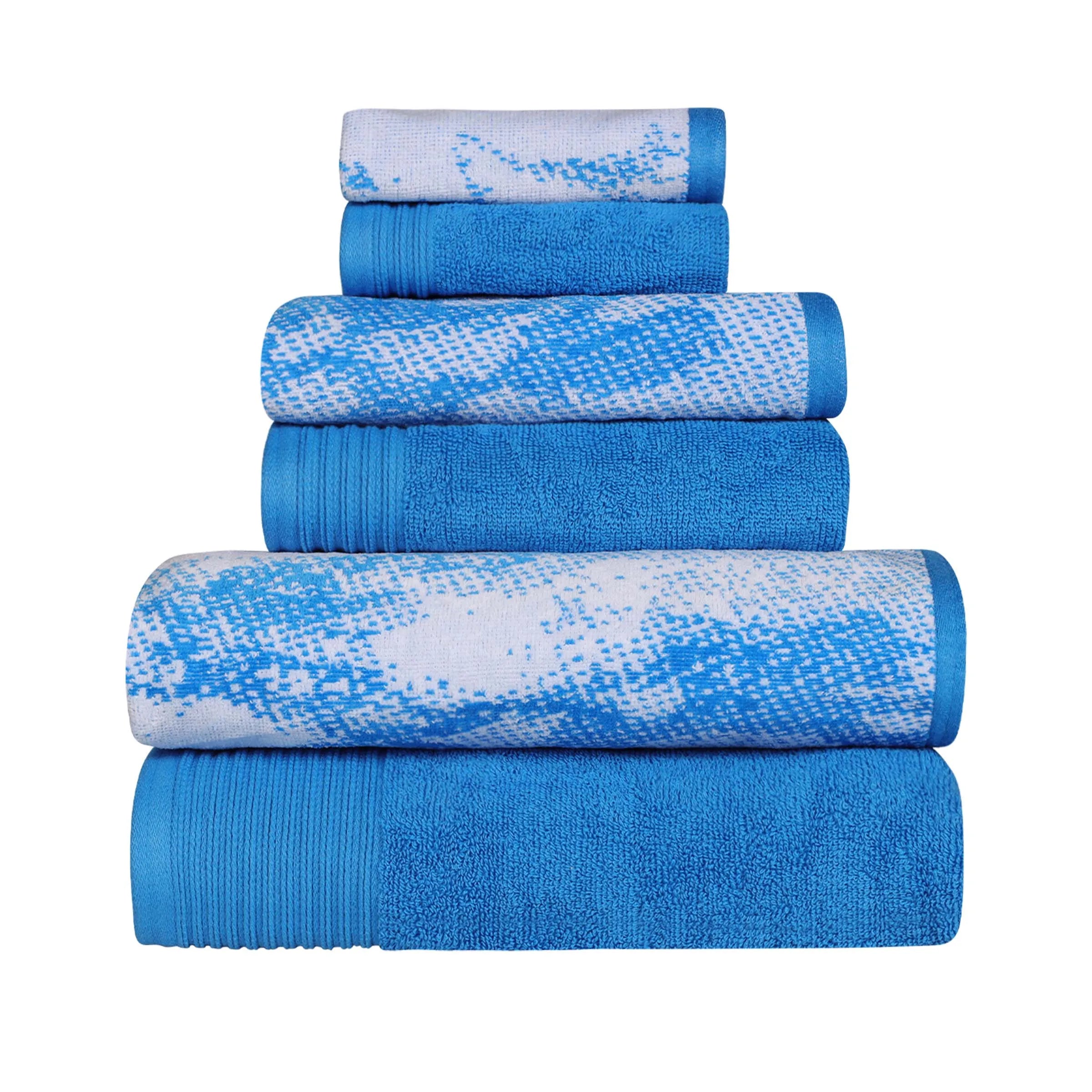 Premium 6-Piece Quick Dry Bath Towel Set - Cotton Marble & Solid Colors for Bathroom, Spa, and Gym - Soft & Absorbent Towels for Home, Travel, and Beach Use