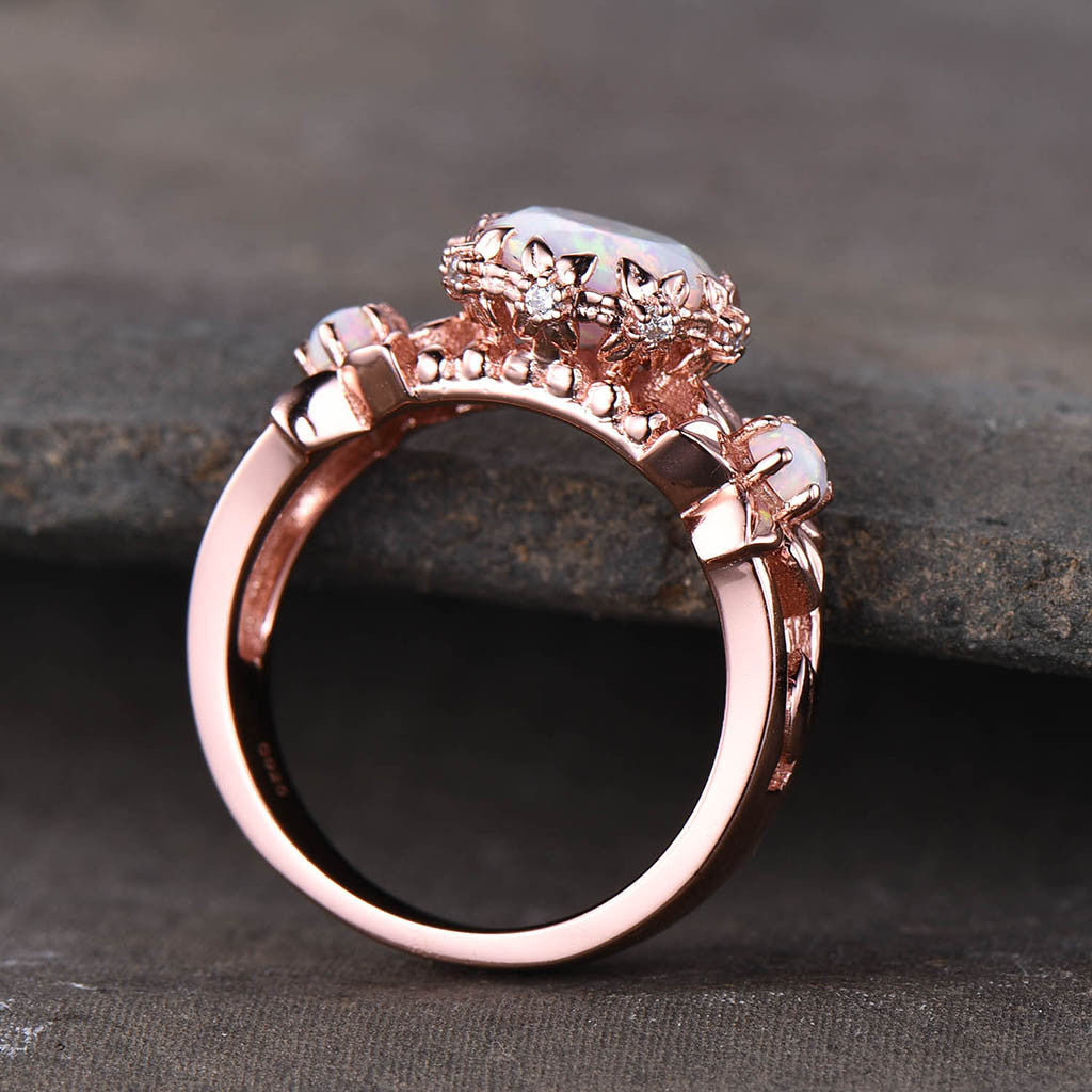 Exquisite Australian Opal Engagement Ring - Three Stone Floral Design for Brides | Perfect for Weddings, Anniversaries & Romantic Proposals