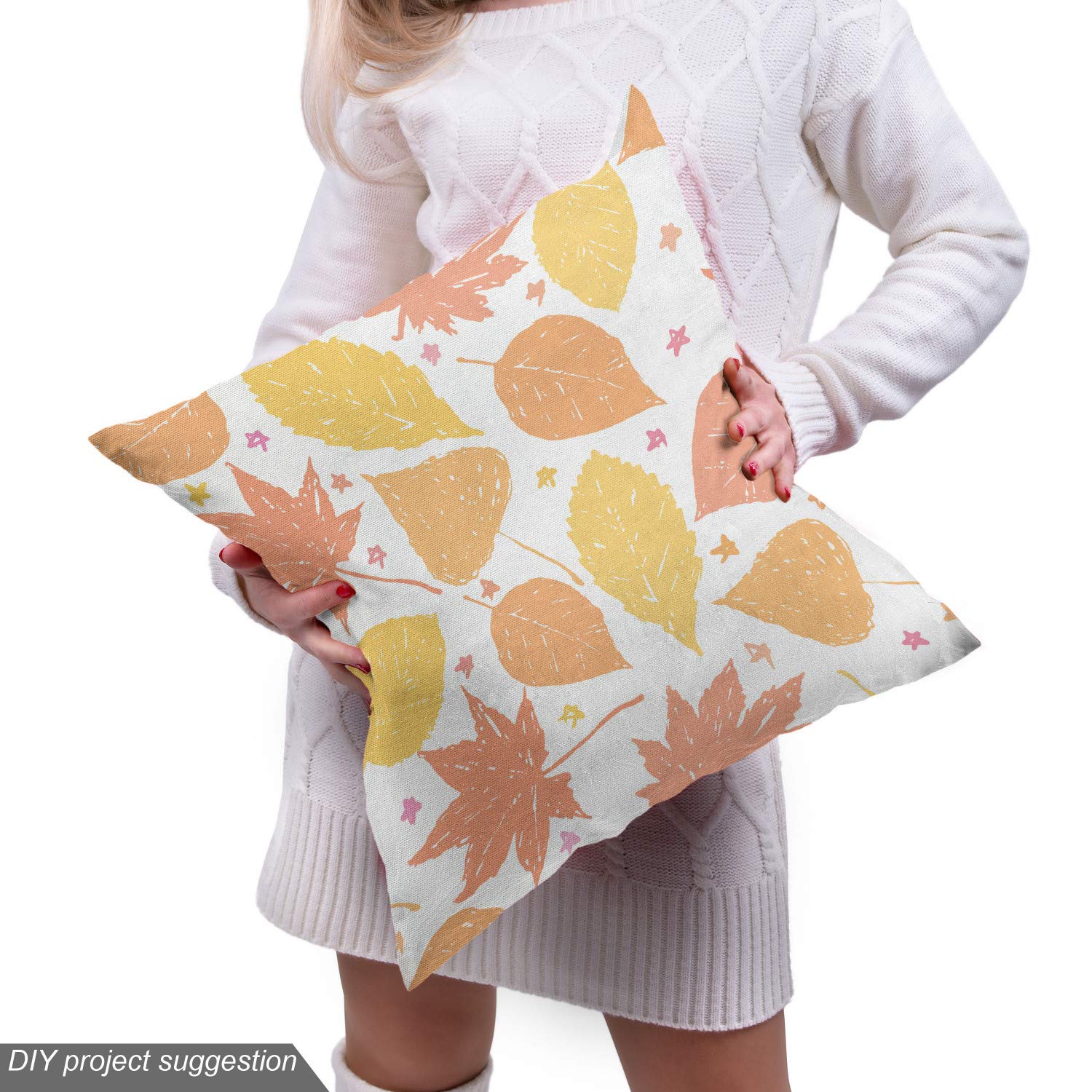 Ambesonne Autumn Leaves Fabric - 5 Yards, Coral Yellow for Upholstery & Home Decor