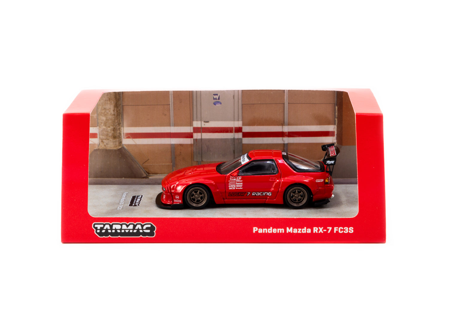 Tarmac Works 1/64 Scale Pandem Mazda RX-7 FC3S Diecast Model Car - Red (ROAD64) | Collectible Toy for Display, Racing Games & Car Enthusiasts