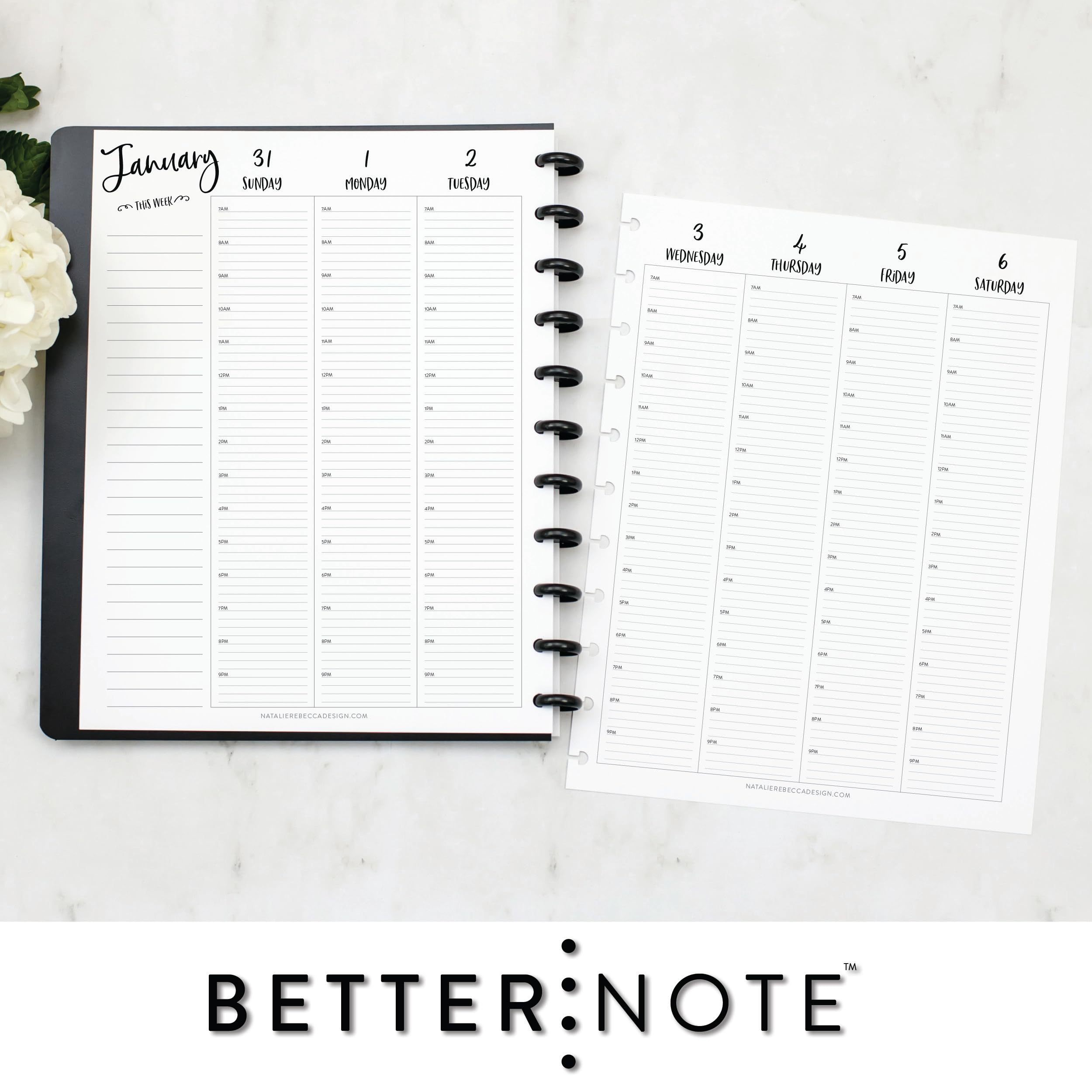 BetterNote 2025 Hourly Planner Refill for Discbound Notebooks - Fits Levenger Circa, Happy Planner, InkWell Press, Staples Arc, TUL & Talia (Whimsy Design, 11-Disc, 8.5