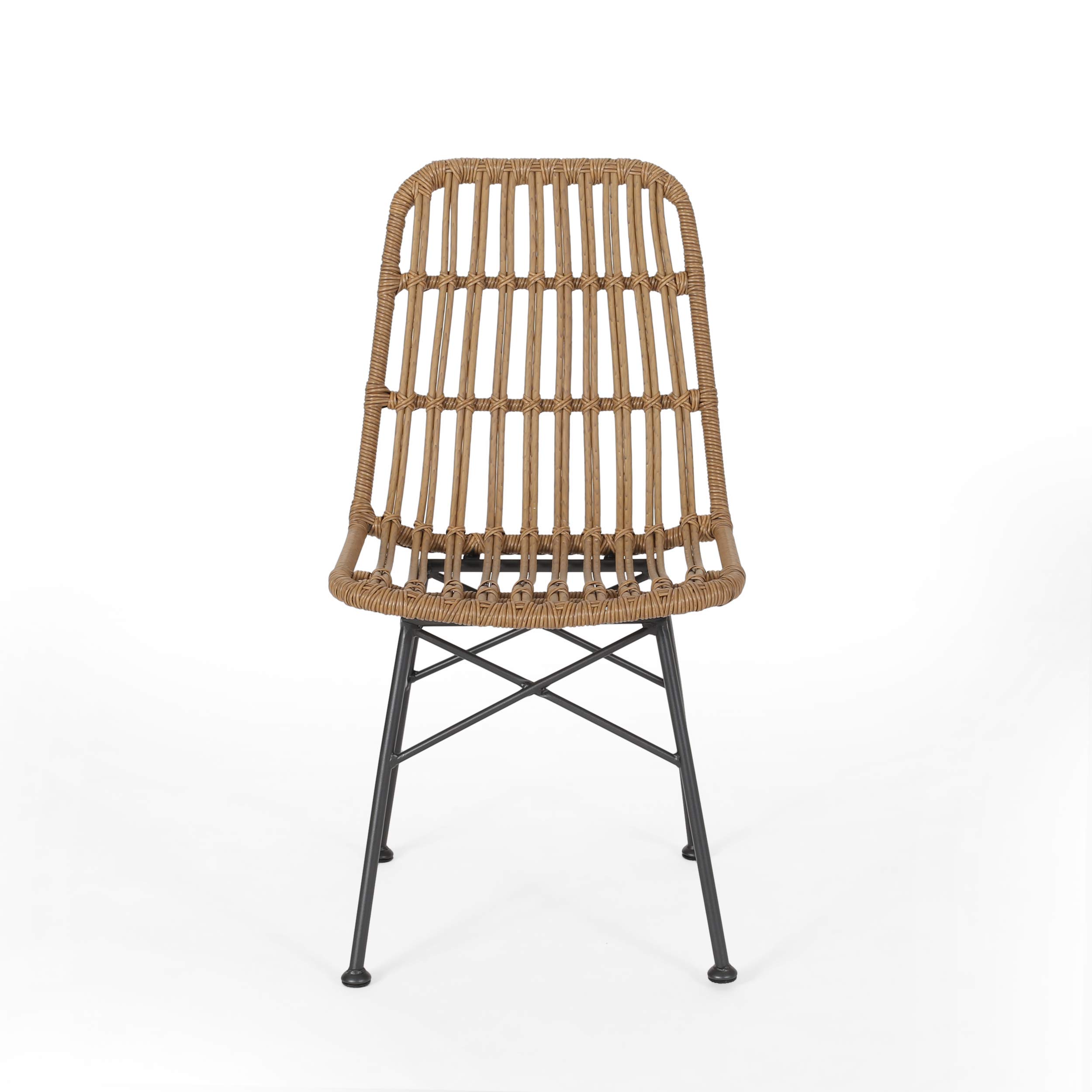 GDFStudio Outdoor Wicker Dining Chairs Set of 2 - Light Brown & Black Patio Furniture - Perfect for Backyard, Garden, and Poolside Dining