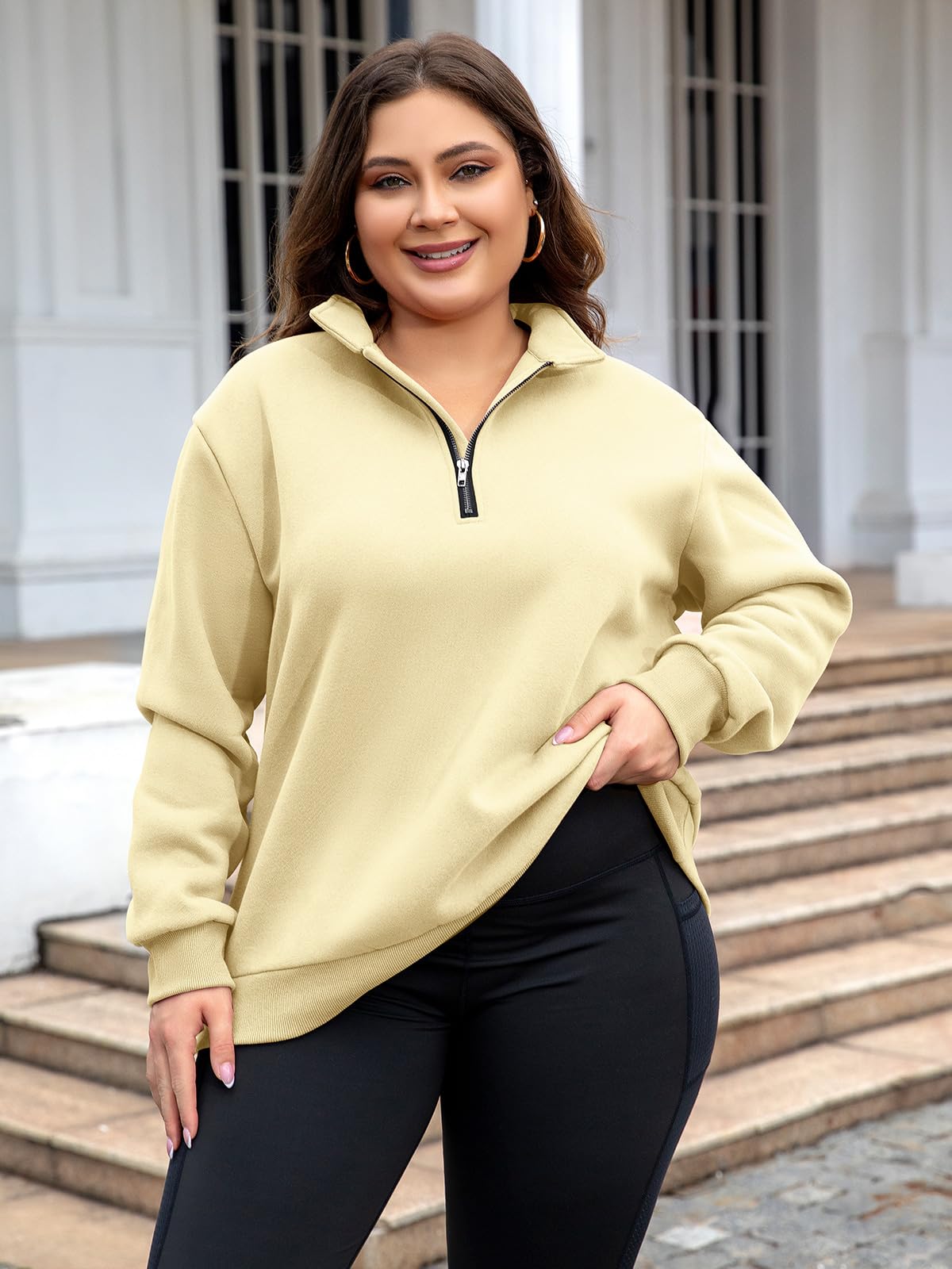 Women's Plus Size Half Zip Pullover Long Sleeve Oversized Sweatshirt Drop Shoulder Hoodie - Y2K Fashion for Teen Girls | Cozy Casual Wear for School, Street Style & Winter Outfits