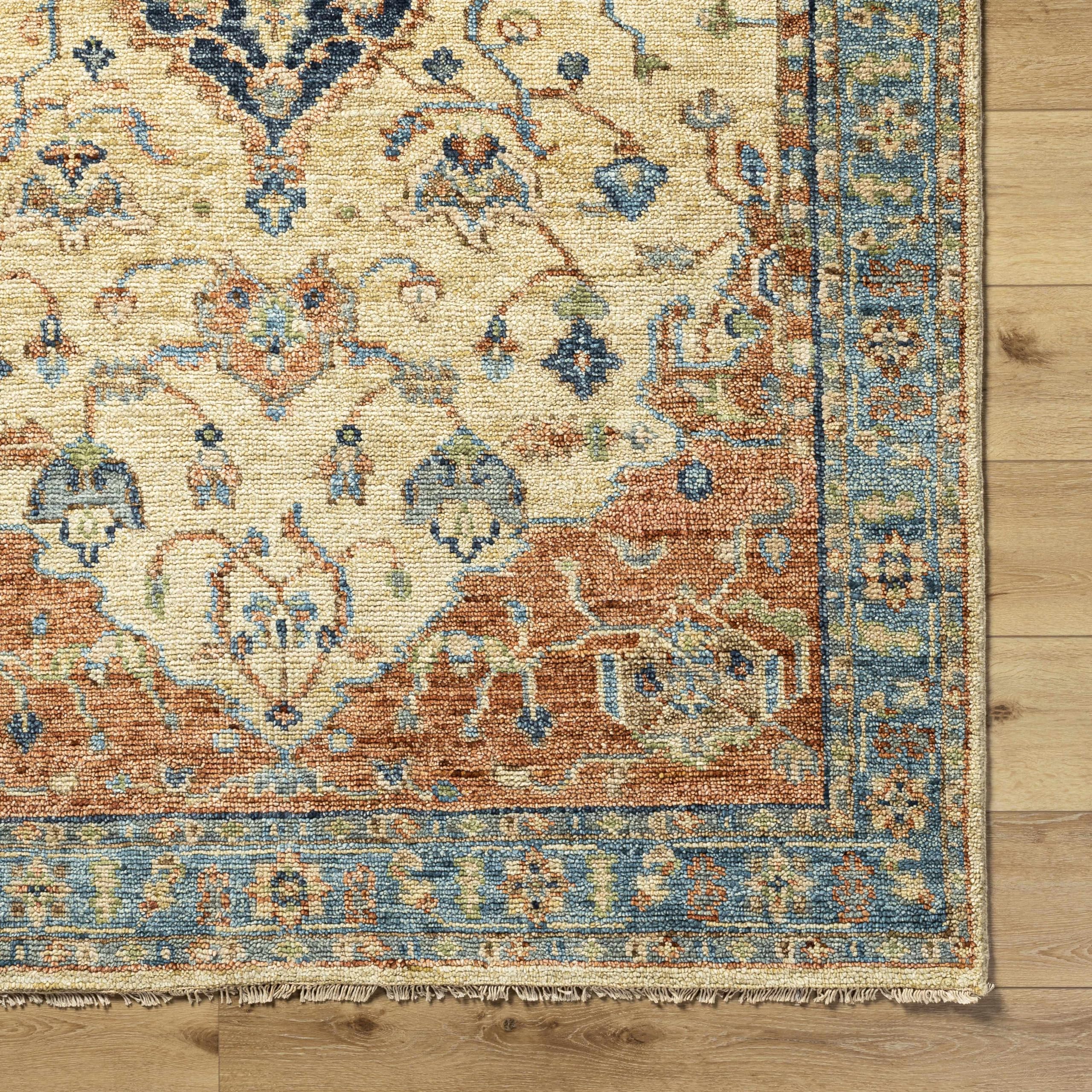 Premium Bowlus Wool Area Rug for Living Room & Bedroom - Traditional Design in Rust, Aqua, Ivory - 6' x 9' Soft & Durable - Perfect for Cozy Home Decor & High Traffic Areas