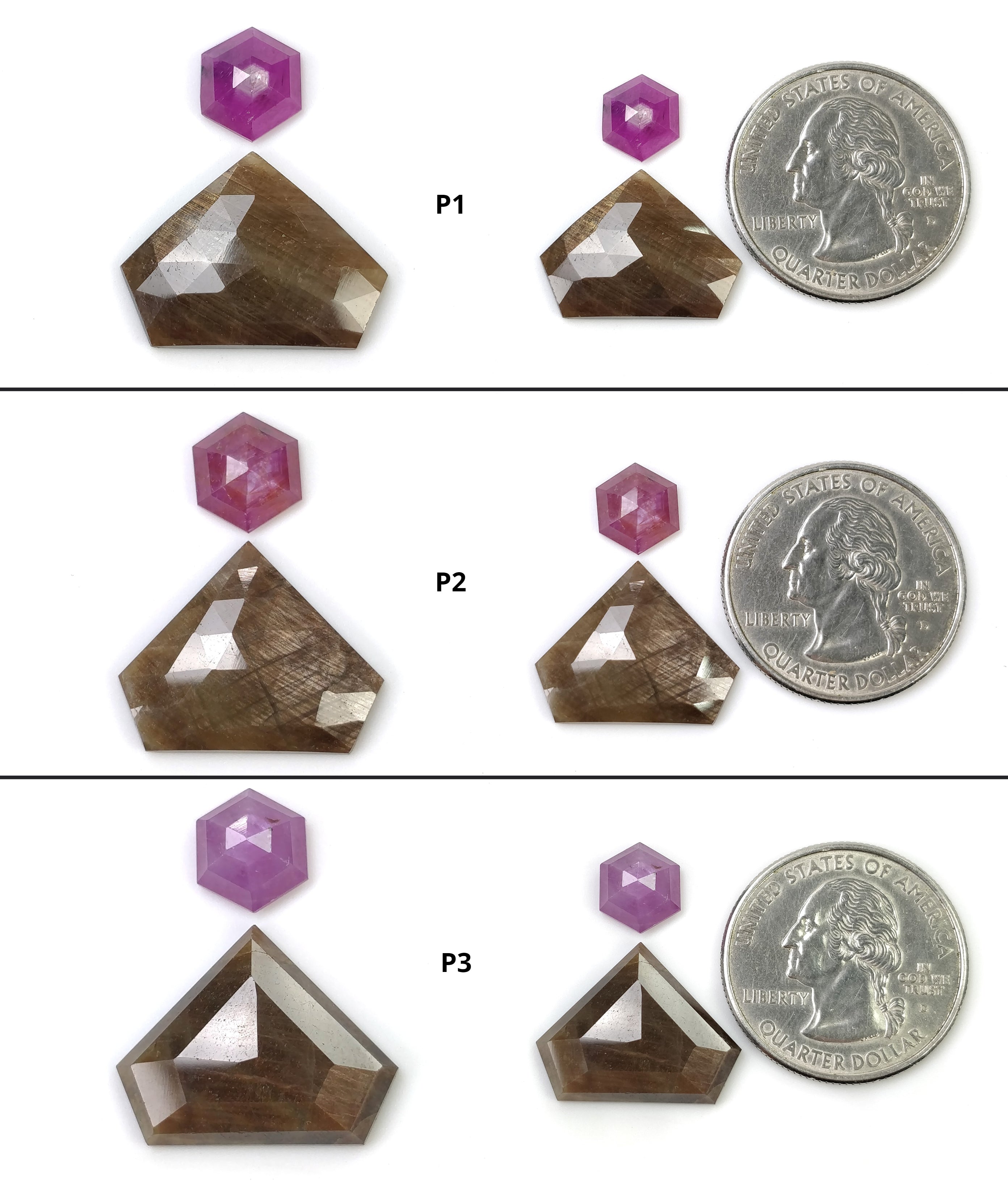 Natural Untreated Golden Brown Chocolate & Raspberry Sapphire Gemstone - Hexagon Rose & Step Cut (2pcs) for Jewelry Making, Engagement Rings & Unique Gifts