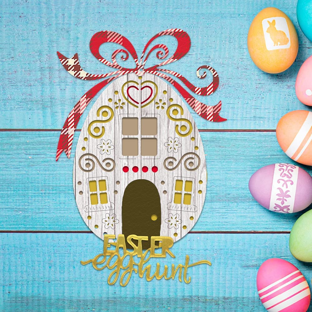 Easter Egg House Metal Cutting Dies with Blessing Words - DIY Scrapbooking Embossing Stencil Template for Card Making, Photo Albums, Easter Day Decorations - Perfect for Easter Crafts, Home Decor, and Gift Making