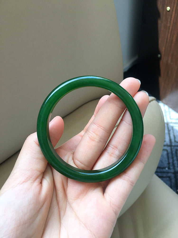 Natural Jade Bangle Bracelet - 57.2mm Inner Diameter Nephrite Jade Bangle (NBE006) - Perfect for Meditation, Yoga & Spiritual Healing